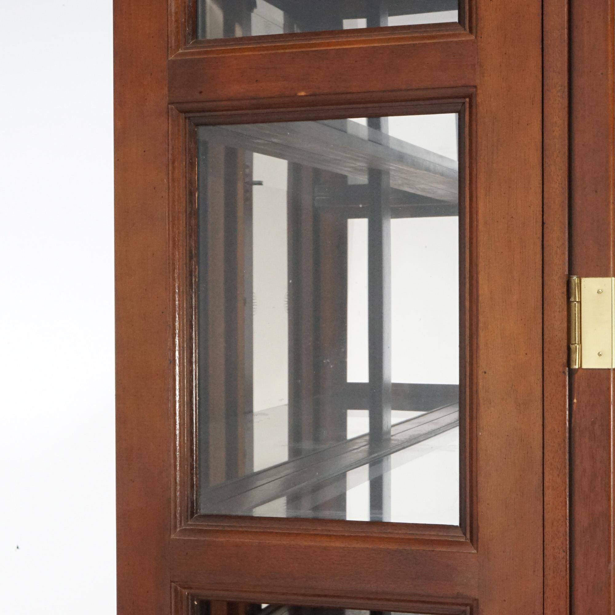 Chinese Chippendale Burl & Mahogany Lighted Breakfront Cupboard, 20th C 6