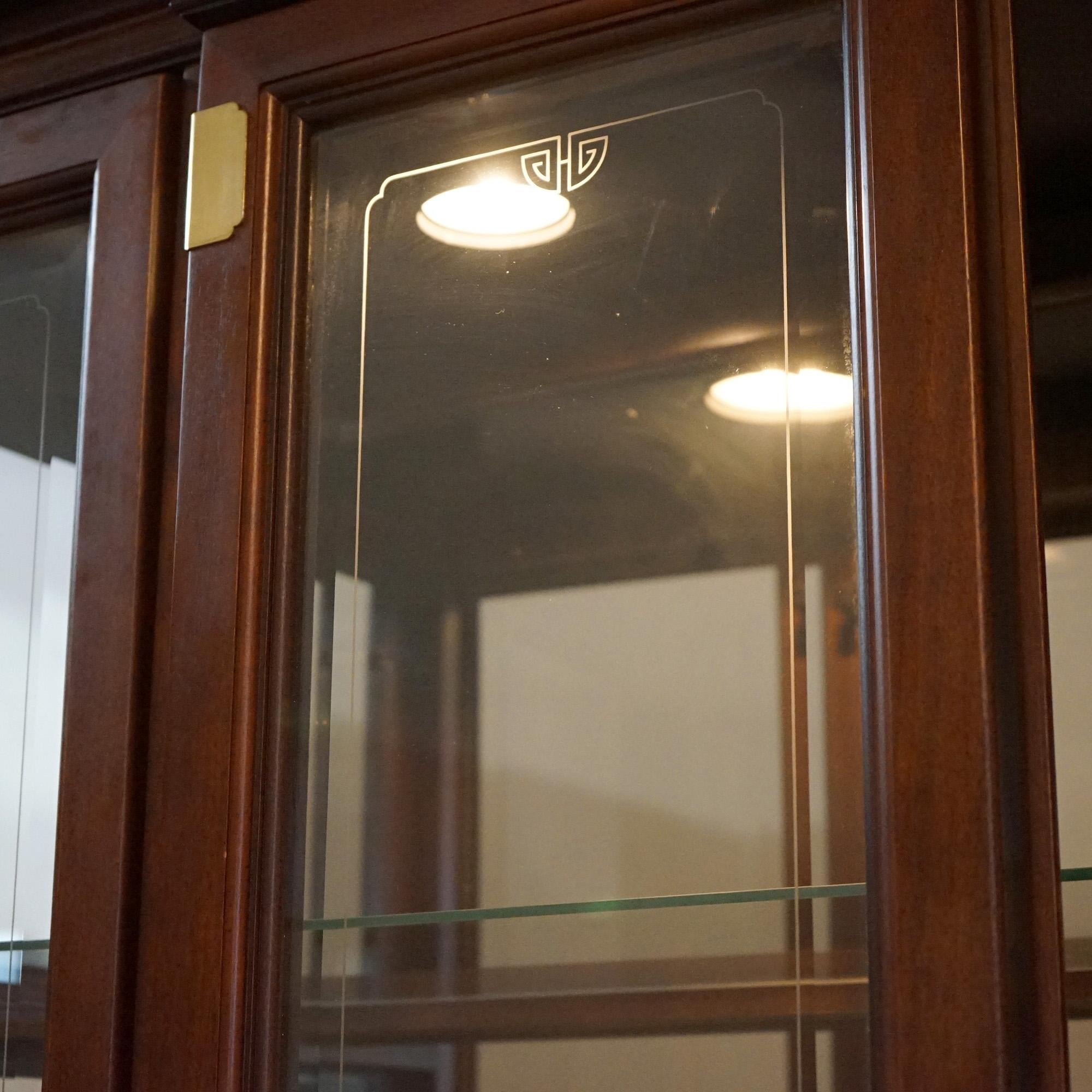 Chinese Chippendale Burl & Mahogany Lighted Breakfront Cupboard, 20th C 5