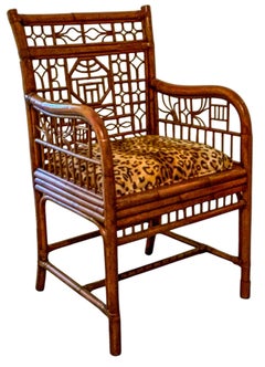 Chinese Chippendale Burnt Bamboo Brighton Pavilion Chair In Leopard Velvet