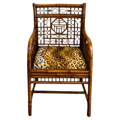 Chinese Chippendale Gebrannter Bambus Brighton Pavilion Stuhl In Leopard Samt