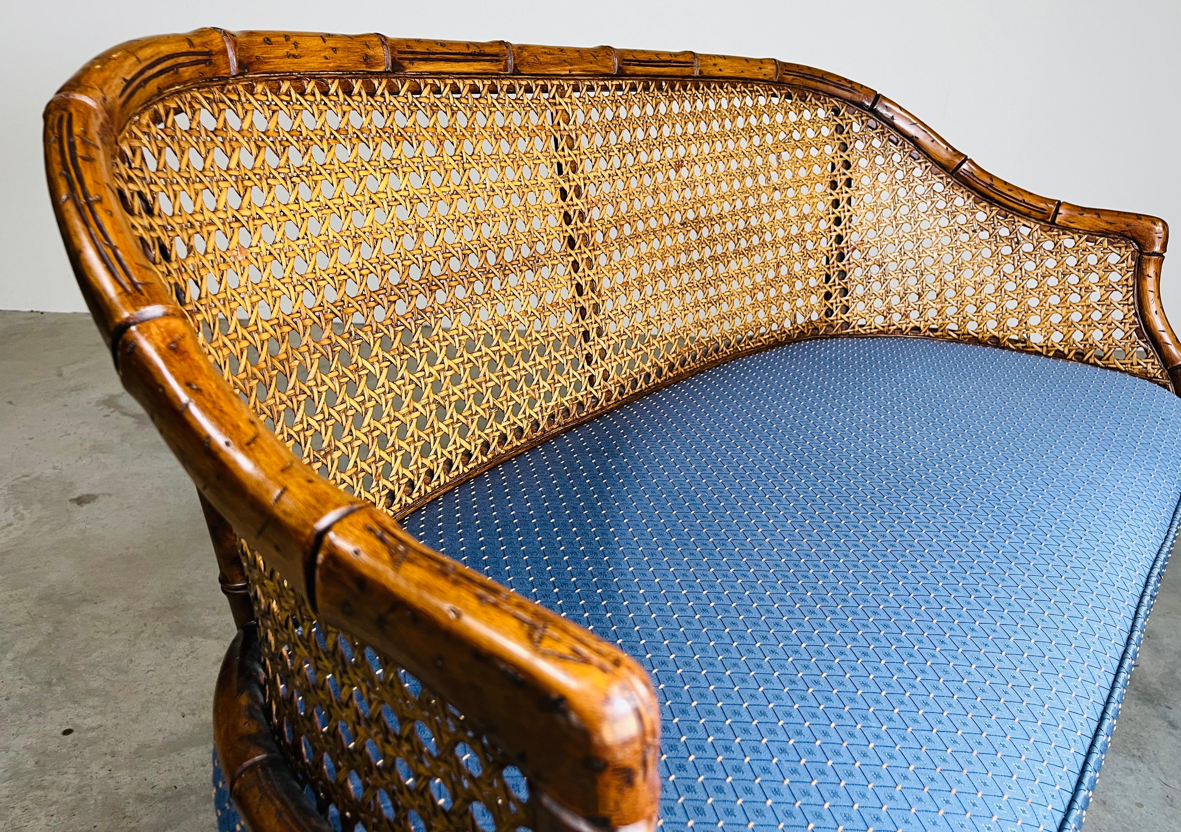 Caning Chinese Chippendale Caned Barrel Back Settee Loveseat Bench