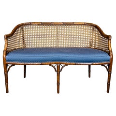 Chinese Chippendale Caned Barrel Back Settee Loveseat Bench