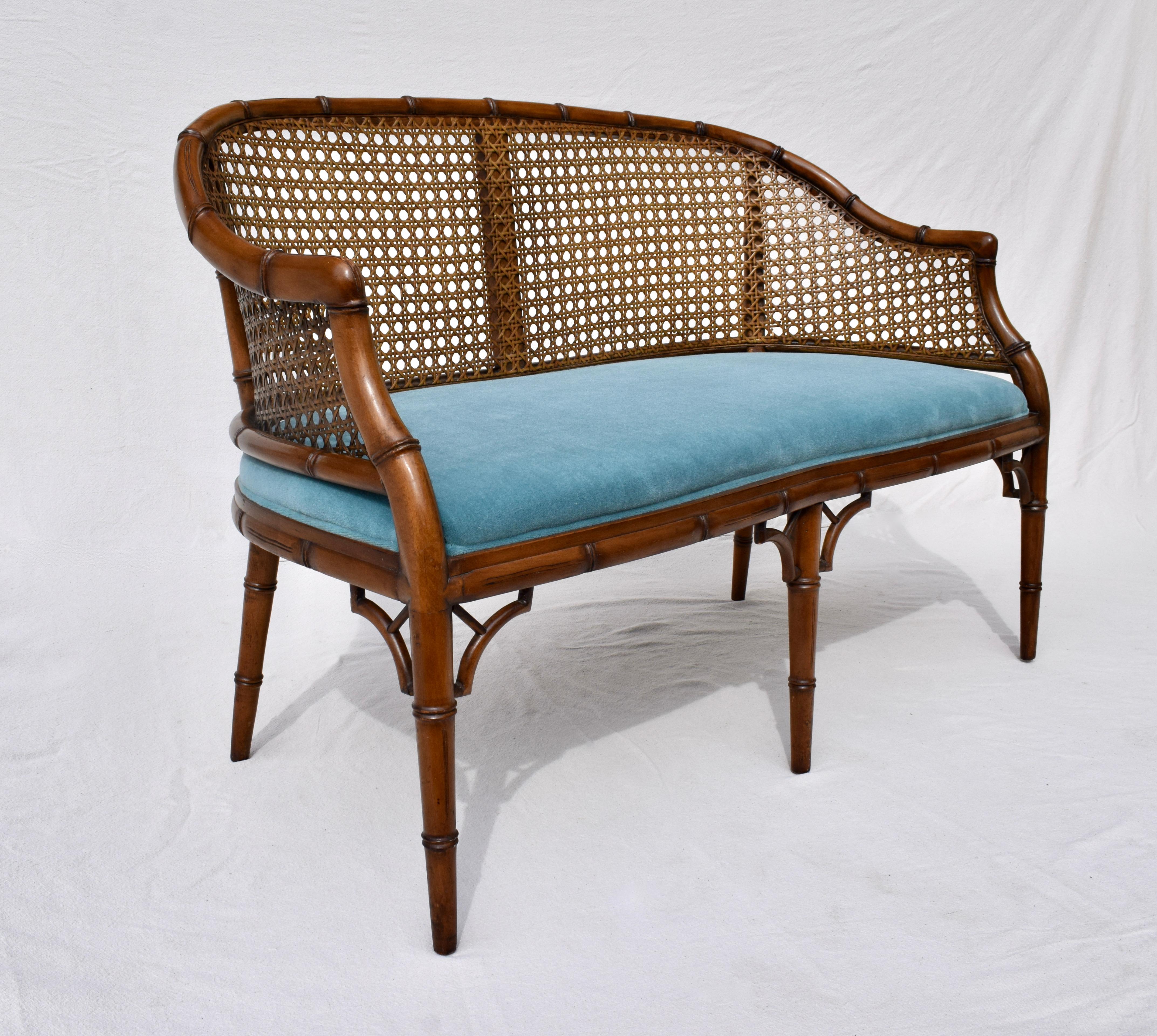 Chinese Chippendale Caned Barrel Back Settee Loveseat 4