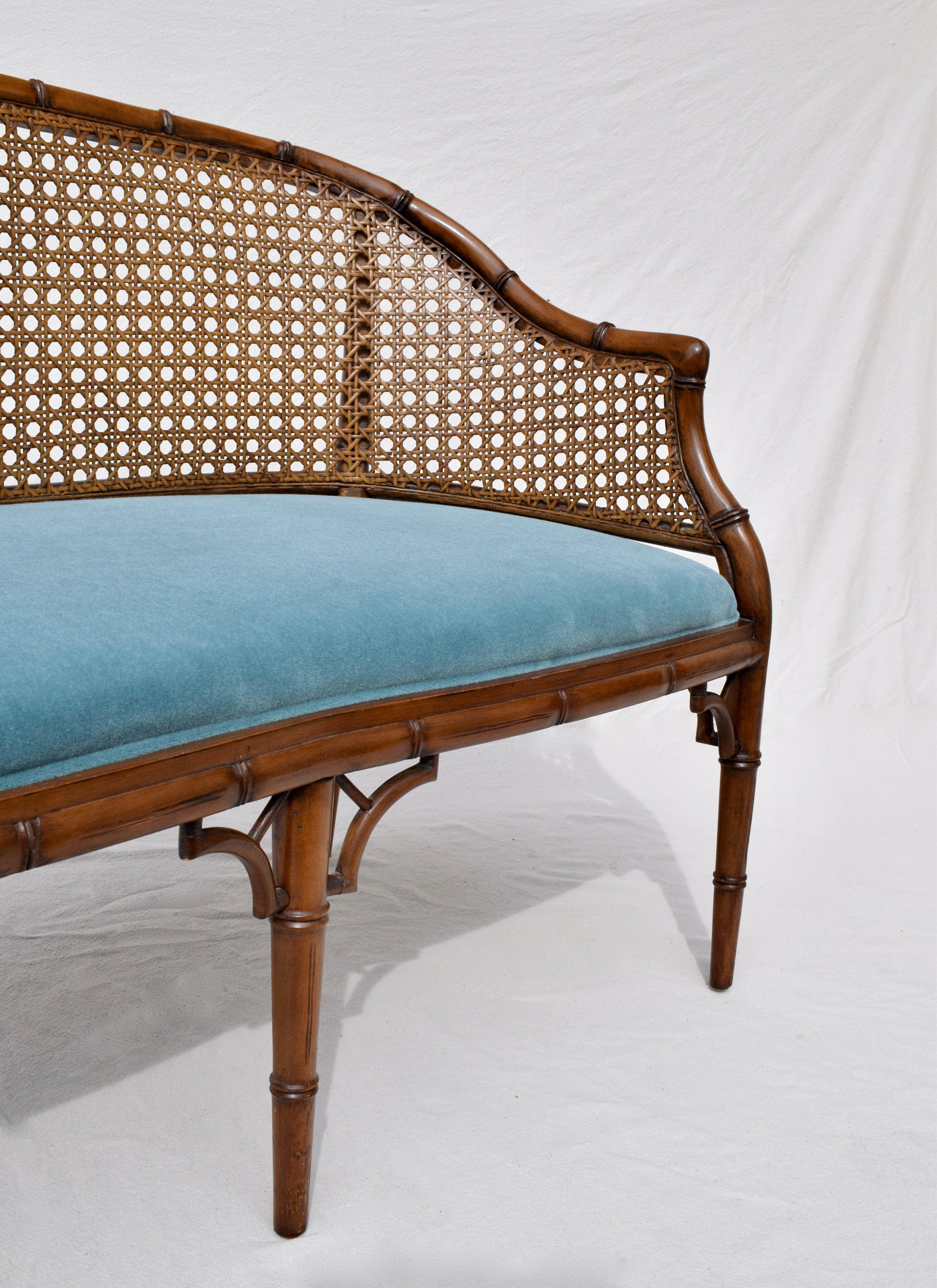 Chinese Chippendale Caned Barrel Back Settee Loveseat 3