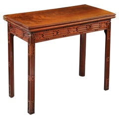 Chinese Chippendale Card Table in Flame Mahogany with Baize Interior