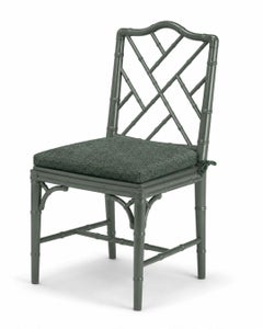 Chinese Chippendale Carved Faux Bamboo Beechwood Dining Chair with Loose Cushion