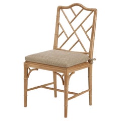 Chinese Chippendale Carved Faux Bamboo Beechwood Dining Chair with Loose Cushion