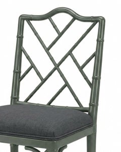 Chinese Chippendale Carved Faux Bamboo Beechwood & Upholstered Dining Chair