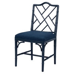 Chinese Chippendale Carved Faux Bamboo Beechwood & Upholstered Dining Chair