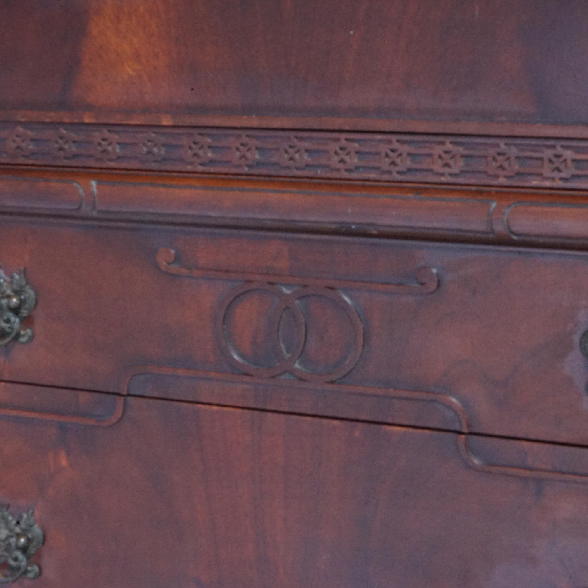 Chinese Chippendale Carved Flame Mahogany High Chest, circa 1940 7