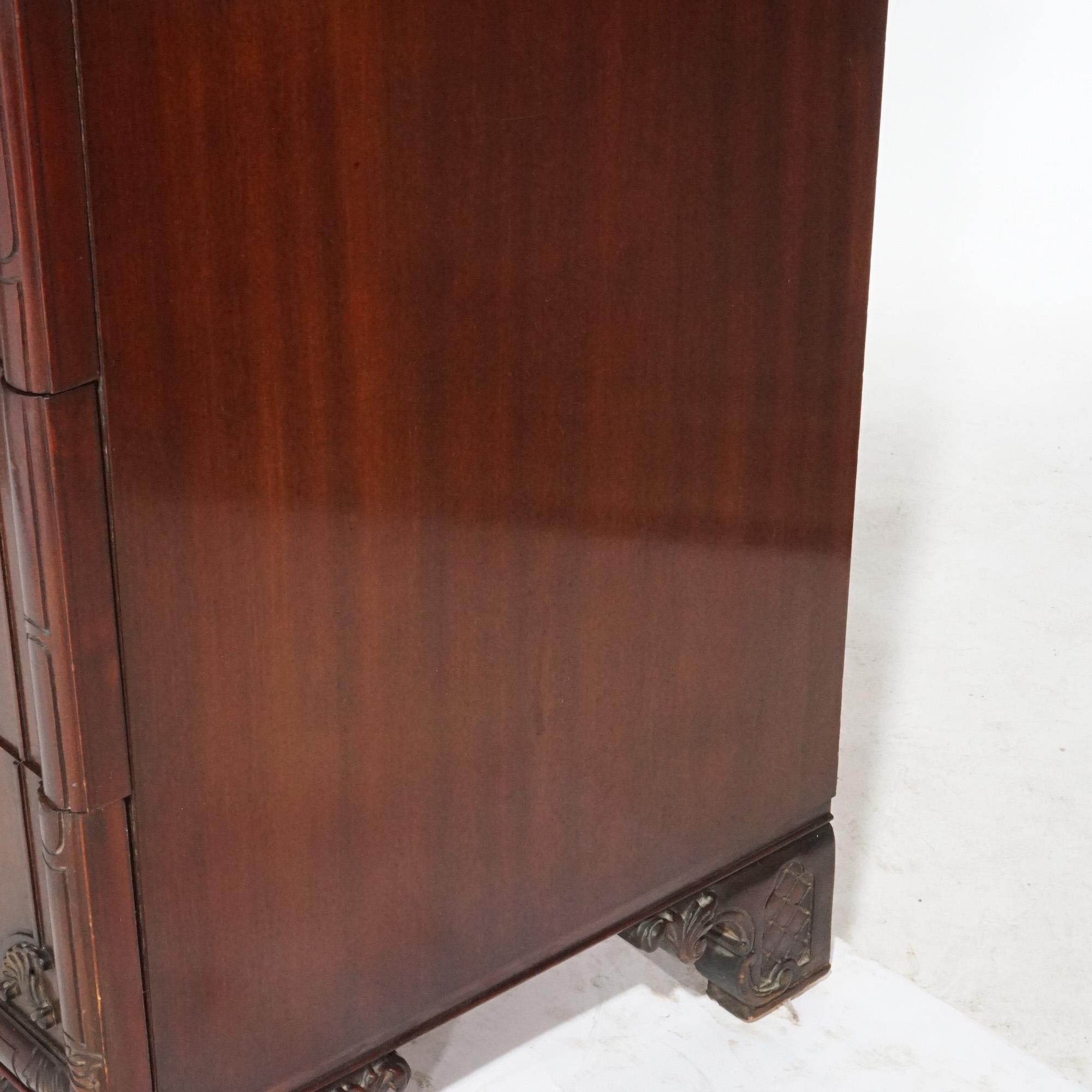 Chinese Chippendale Carved Flame Mahogany High Chest, circa 1940 11