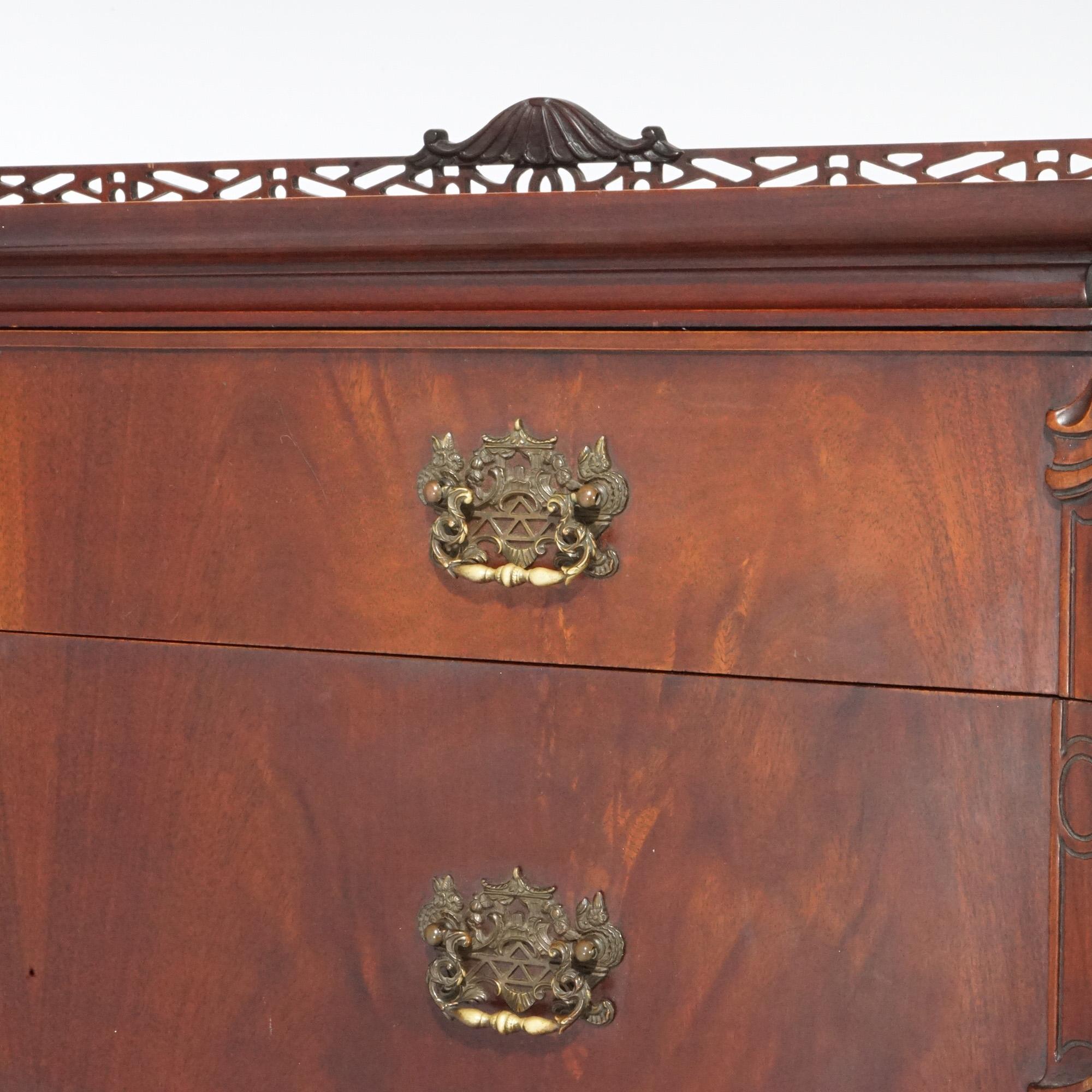 Chinese Chippendale Carved Flame Mahogany High Chest, circa 1940 3
