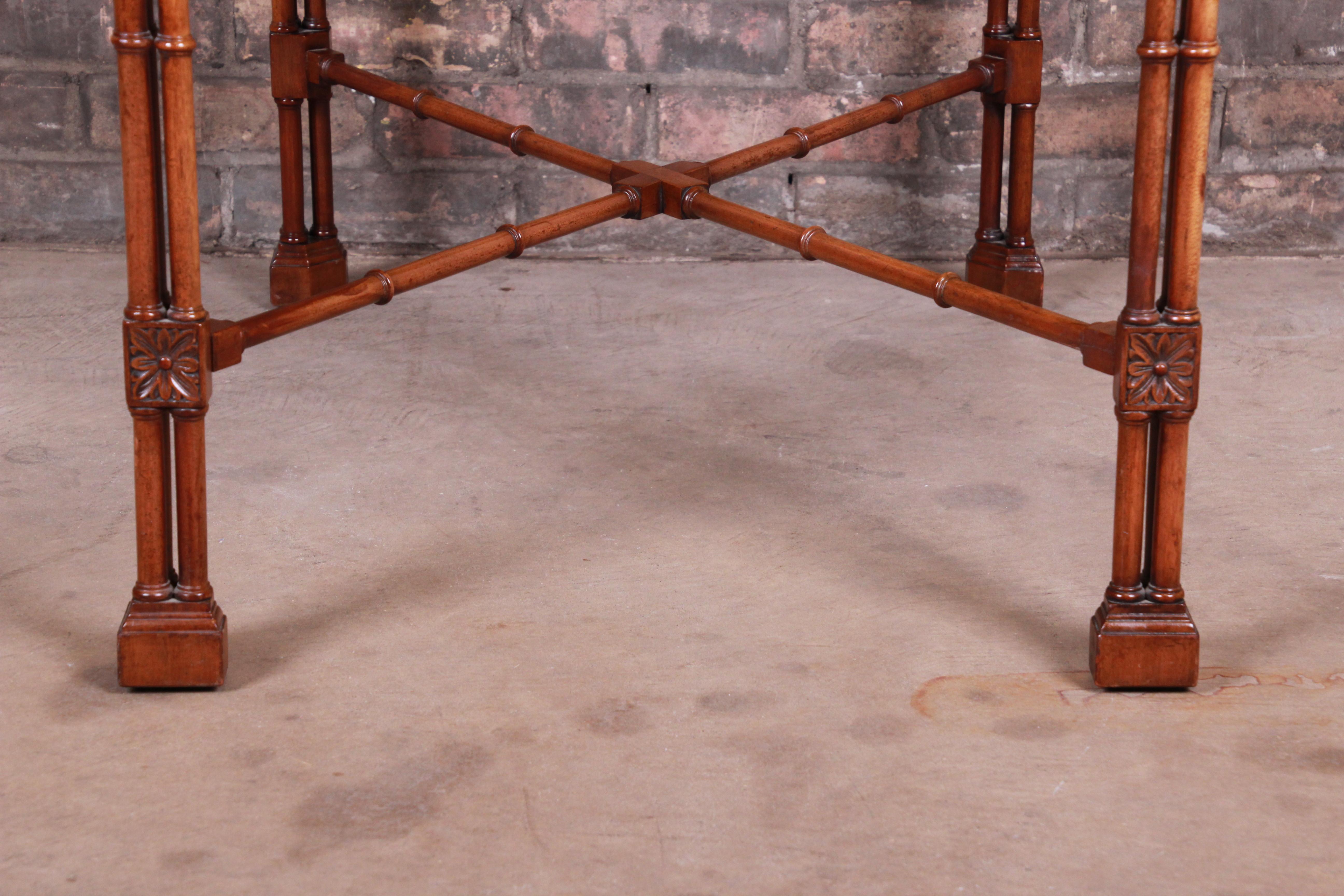 Chinese Chippendale Carved Mahogany Faux Bamboo Tea Table by Beacon Hill 7