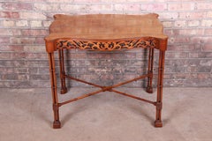 Chinese Chippendale Carved Mahogany Faux Bamboo Tea Table by Beacon Hill