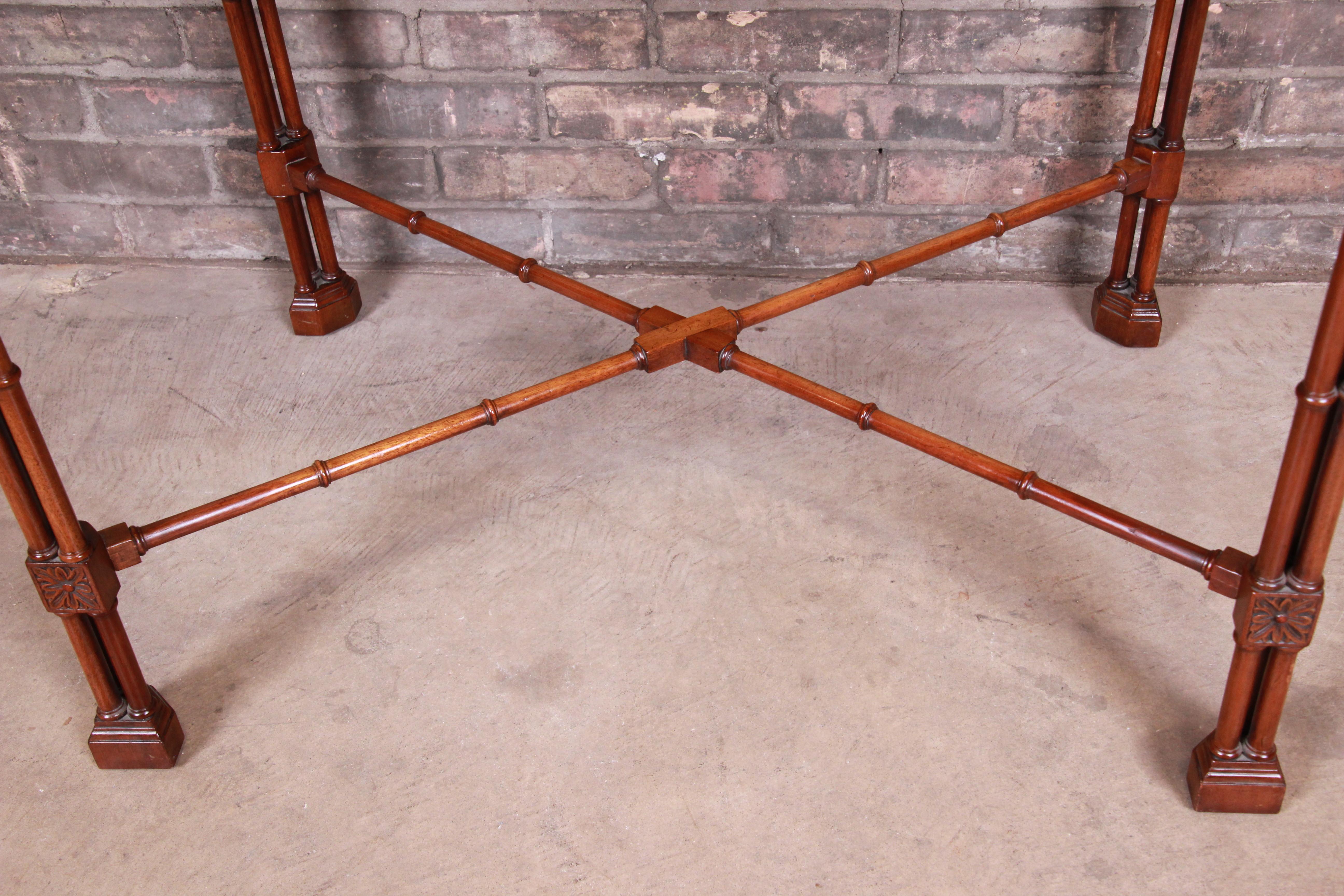 Chinese Chippendale Carved Mahogany Faux Bamboo Tea Table by Beacon Hill 4