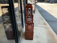 Chinese Chippendale Carved Mahogany & Floral Wallpaper Lined Bookcase / Shelf
