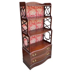 Chinesische Chippendale geschnitzt Mahagoni & Blumen Tapete ausgekleidet Bücherschrank / Regal