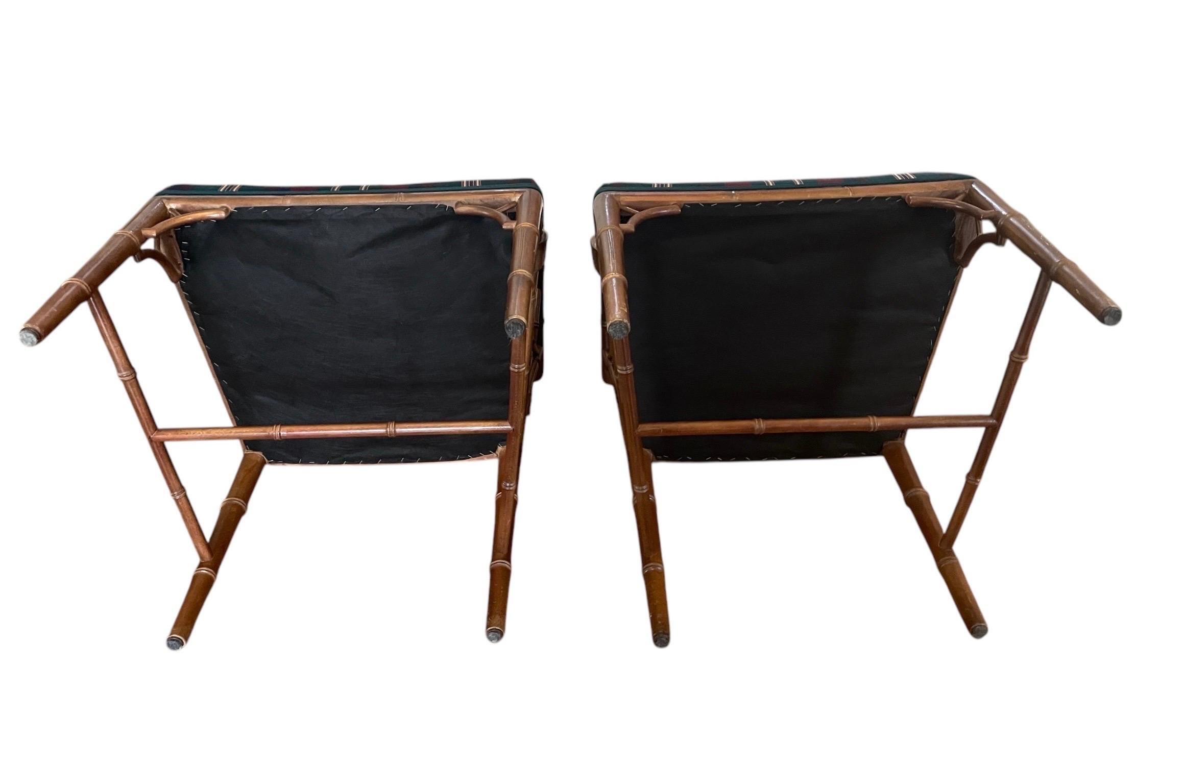 Chinese Chippendale Chair Pair Faux Bamboo Hollywood Regency Accent Armchairs For Sale 1