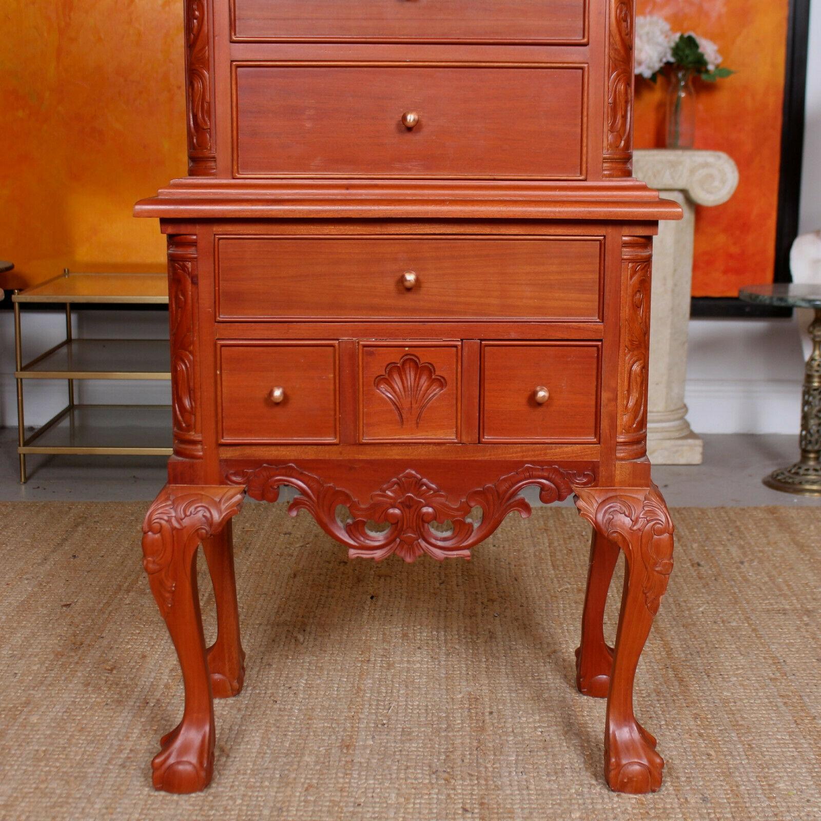 Hardwood Chinese Chippendale Chest on Stand of Drawers Tallboy For Sale
