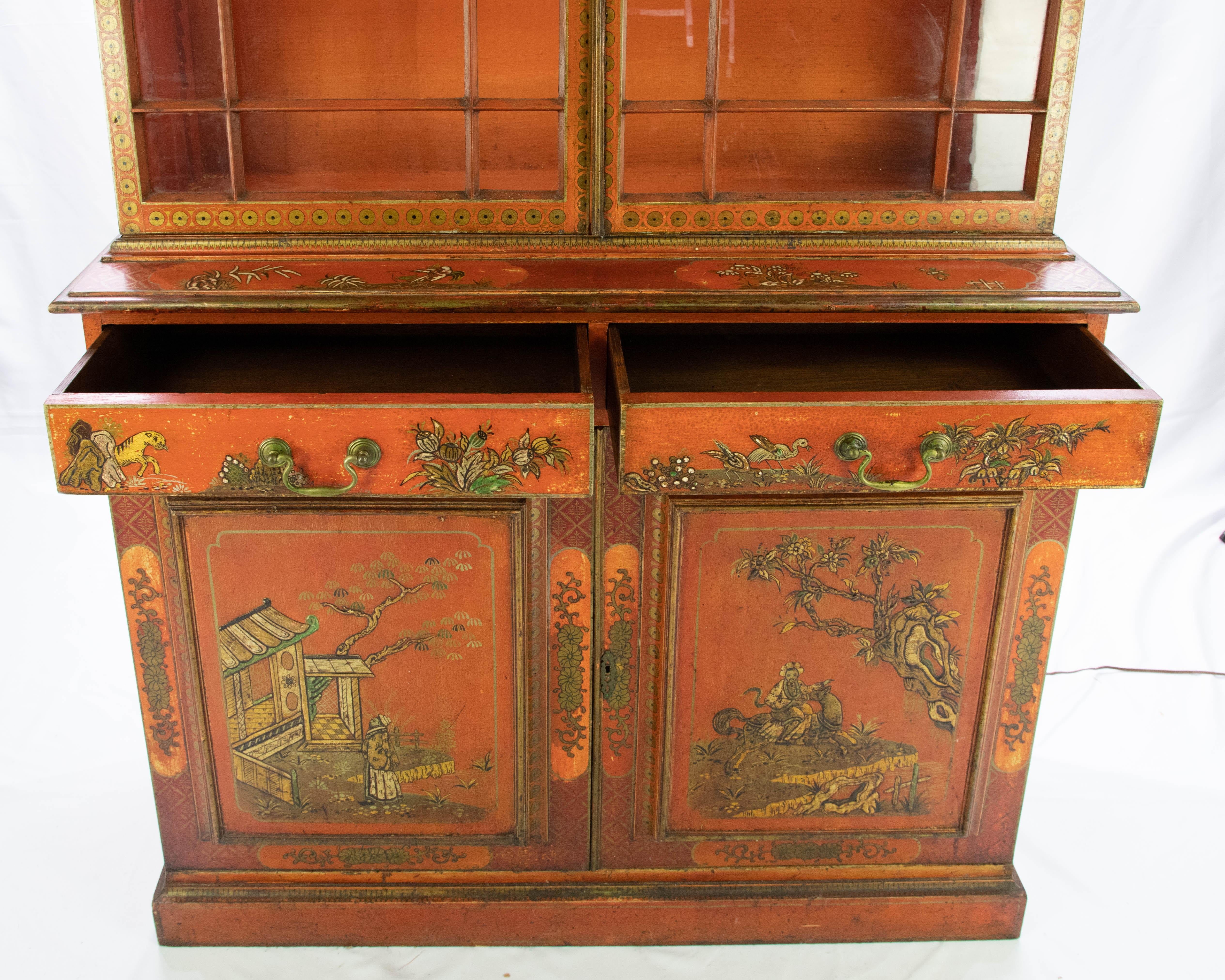 Wood Chinese Chippendale Chinoiserie Cupboard
