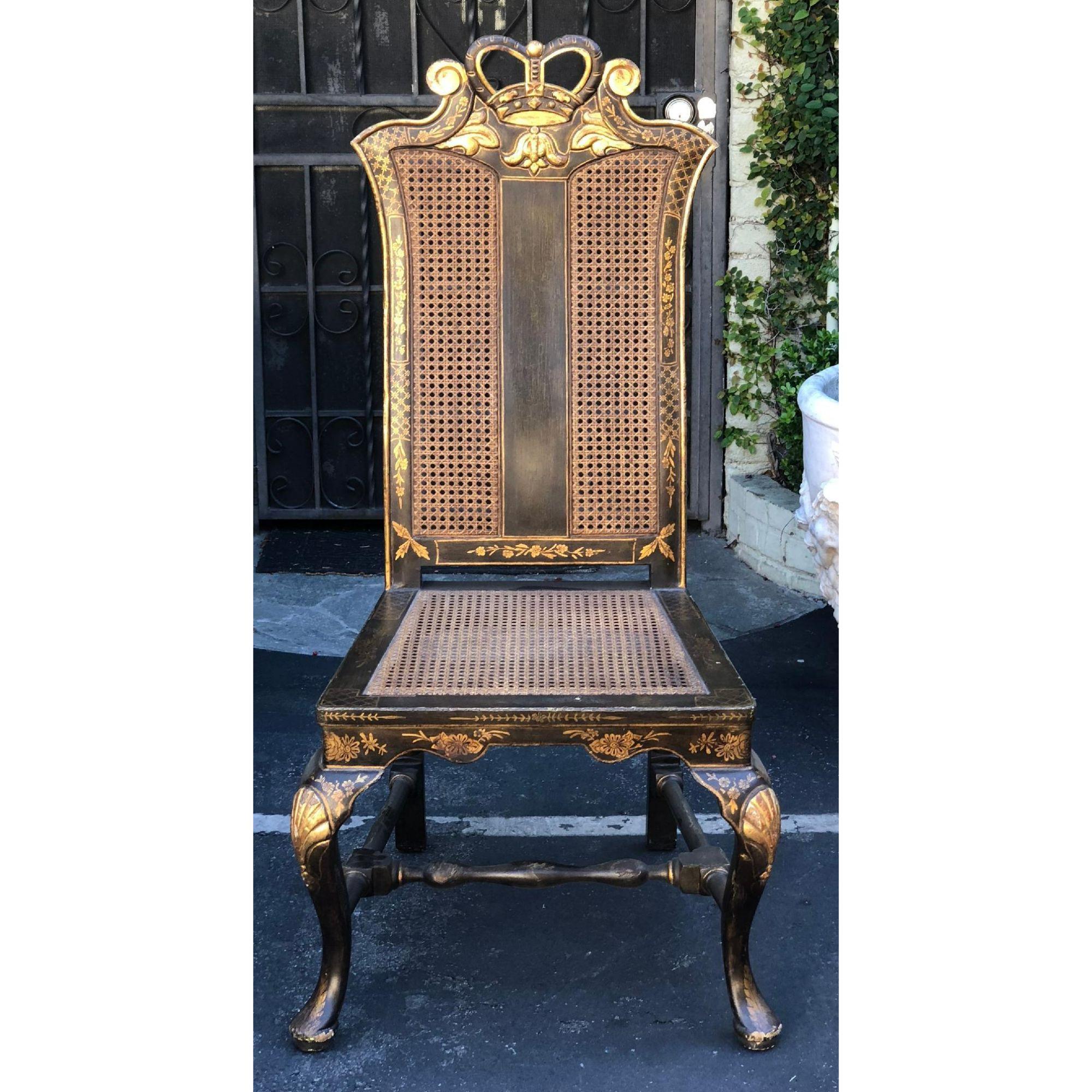 Lacquer Chinese Chippendale Chinoiserie Decorated Side Chair by Charles Pollock