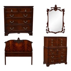 Chinese Chippendale Chinoiserie J.B. Van Sciver Mahogany 4 PC, Bedroom