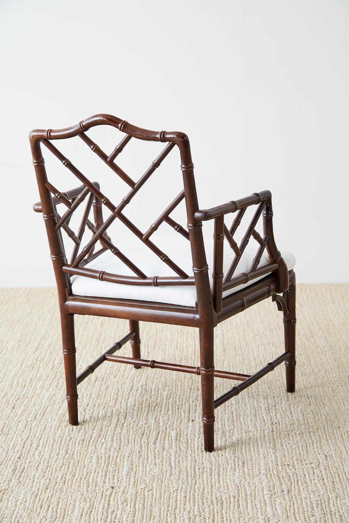 Chinese Chippendale Chocolate Lacquered Faux Bamboo Dining Chairs 10