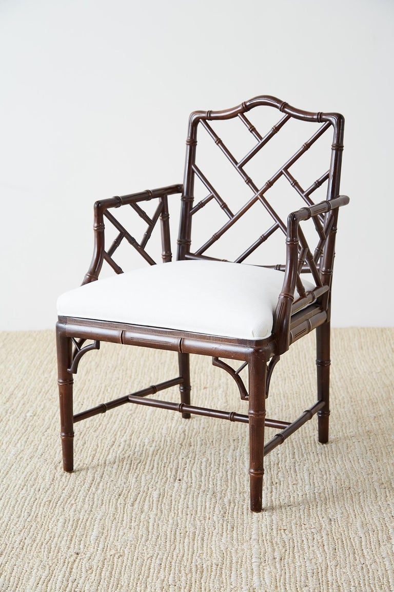 Chinese Chippendale Chocolate Lacquered Faux Bamboo Dining ...
