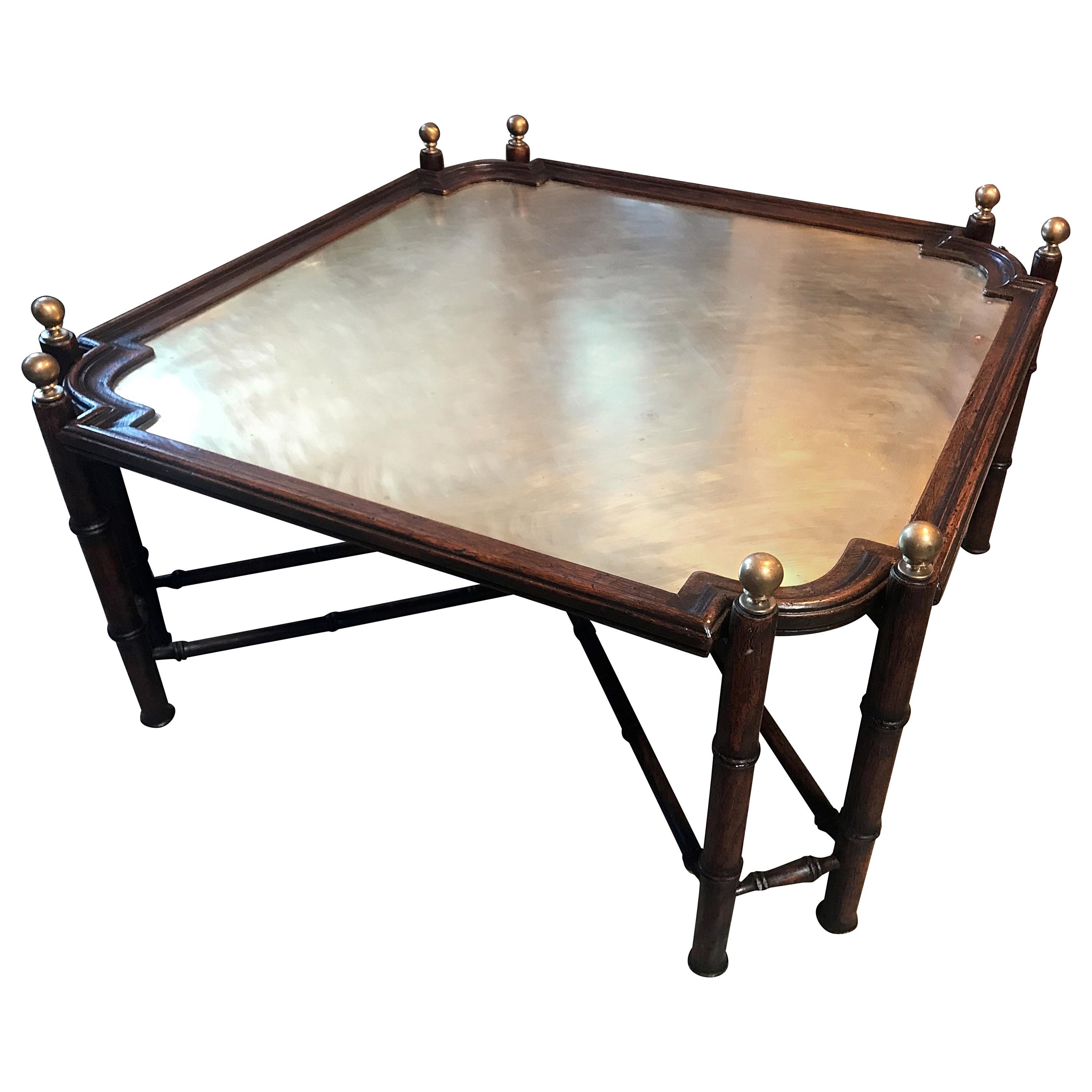 Chinese Chippendale Coffee Table in Bamboo and Brass, Italy, 1970s
