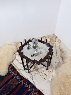 Chinese Chippendale Coffee Table in Faux Bamboo with Mirror Top, Baker style