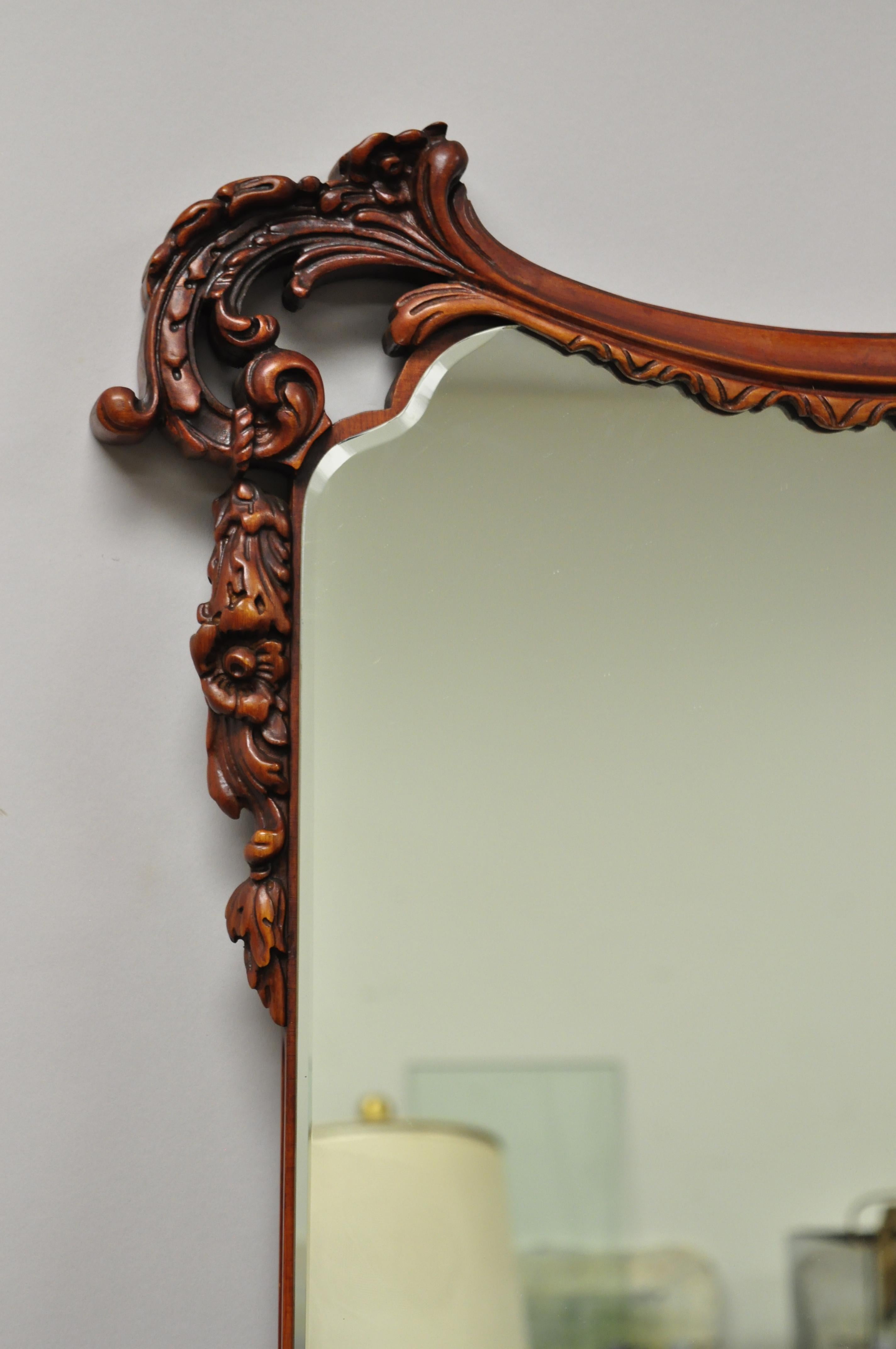 North American Chinese Chippendale Crotch Flame Mahogany Serpentine Front Dresser Pagoda Mirror