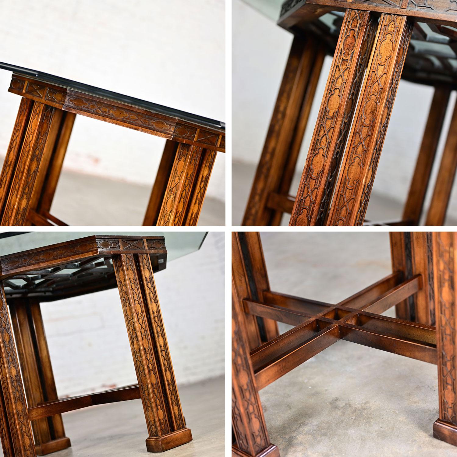 Chinese Chippendale Drexel Heritage Achteck Center oder Esstisch w/Glasplatte im Angebot 8