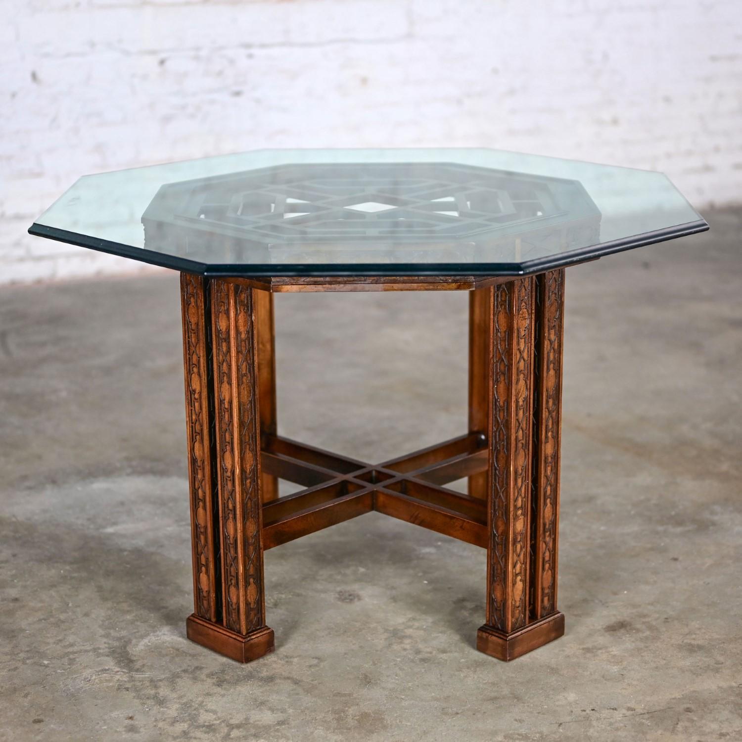 Chinese Chippendale Drexel Heritage Achteck Center oder Esstisch w/Glasplatte im Angebot 11