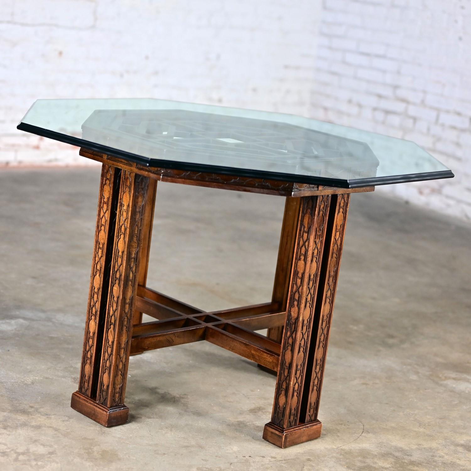 Chinese Chippendale Drexel Heritage Achteck Center oder Esstisch w/Glasplatte im Angebot 4
