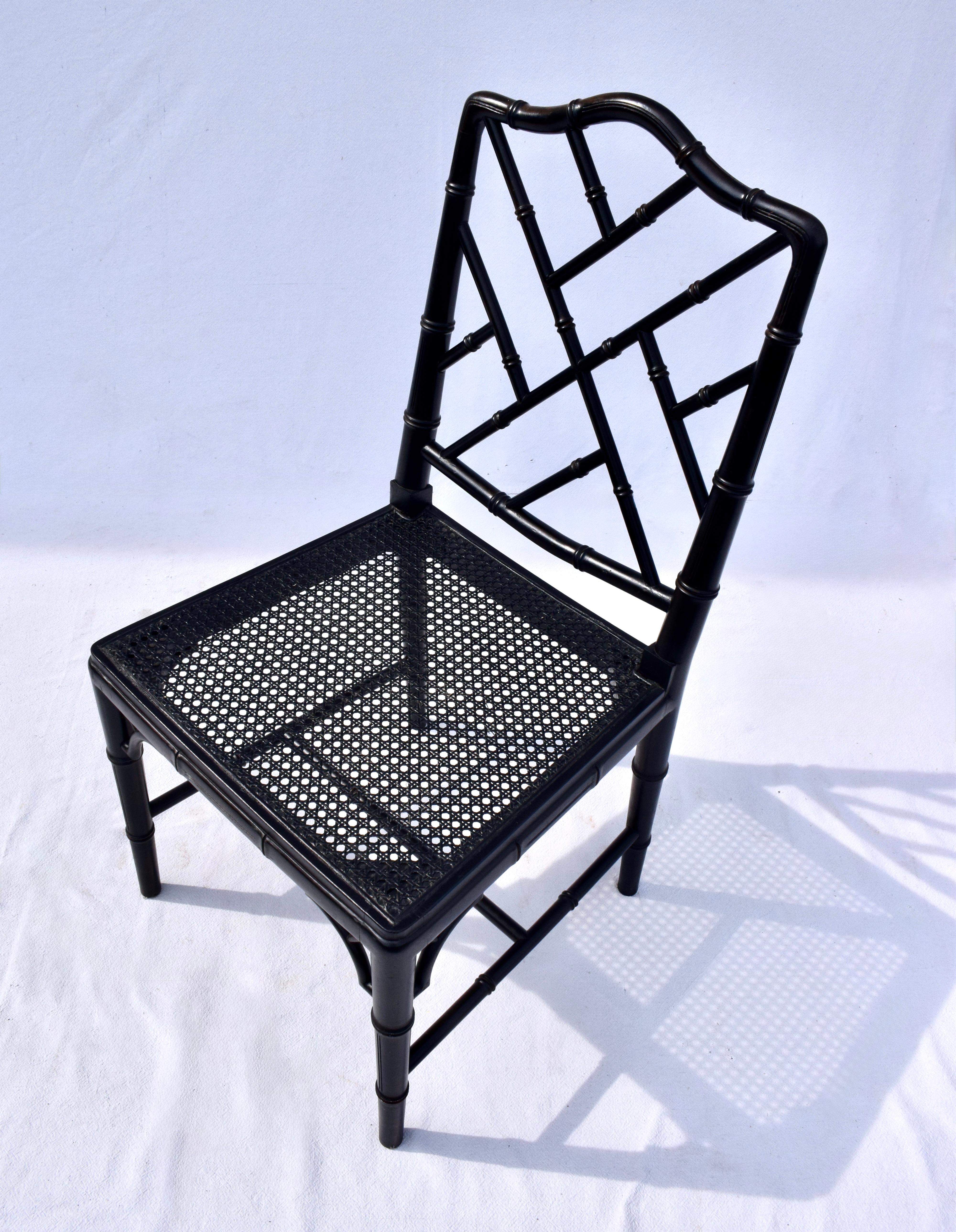 Chinese Chippendale Faux Bamboo Cane Dining Chairs, Set of Eight For Sale 4