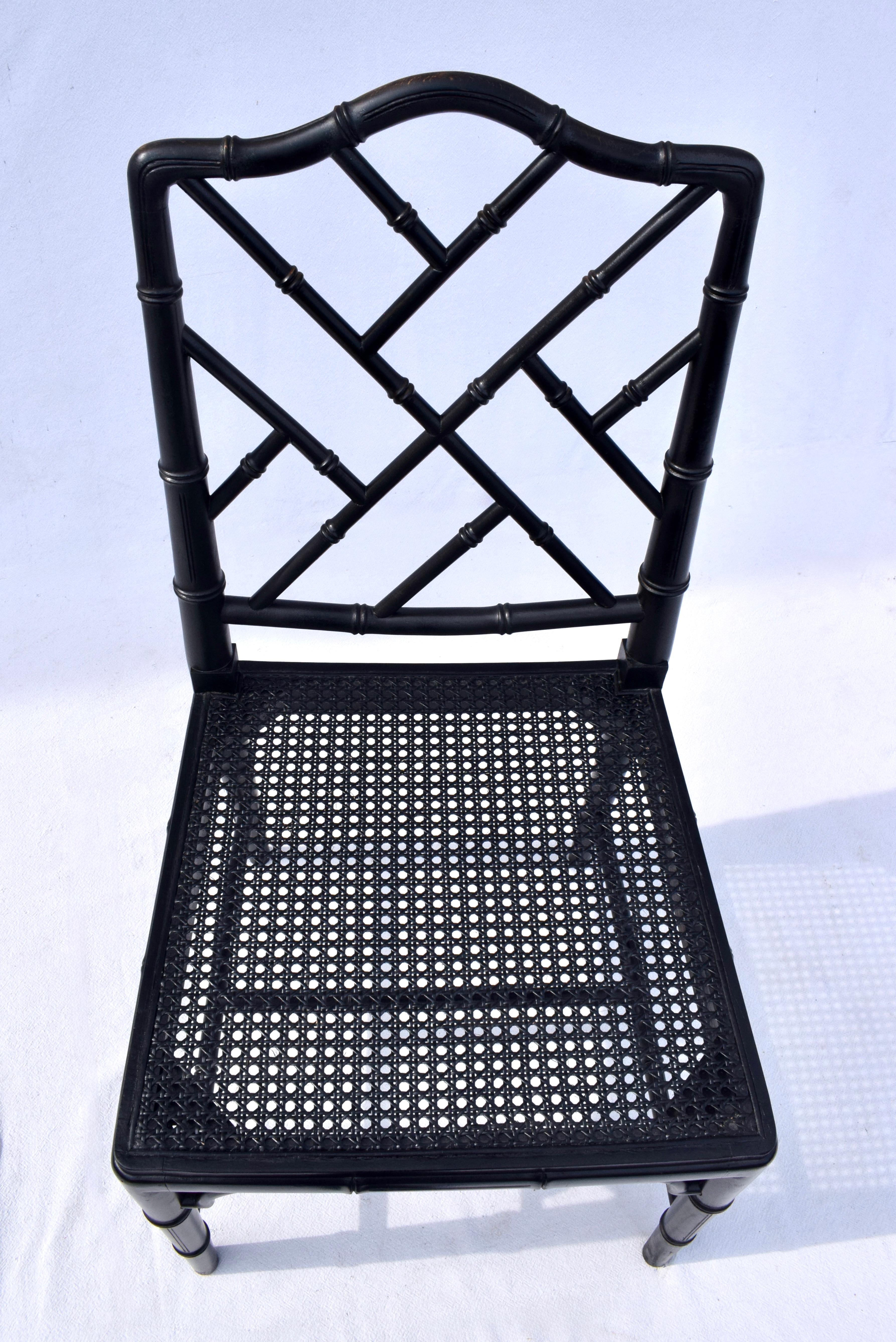 Chinese Chippendale Faux Bamboo Cane Dining Chairs, Set of Eight For Sale 5