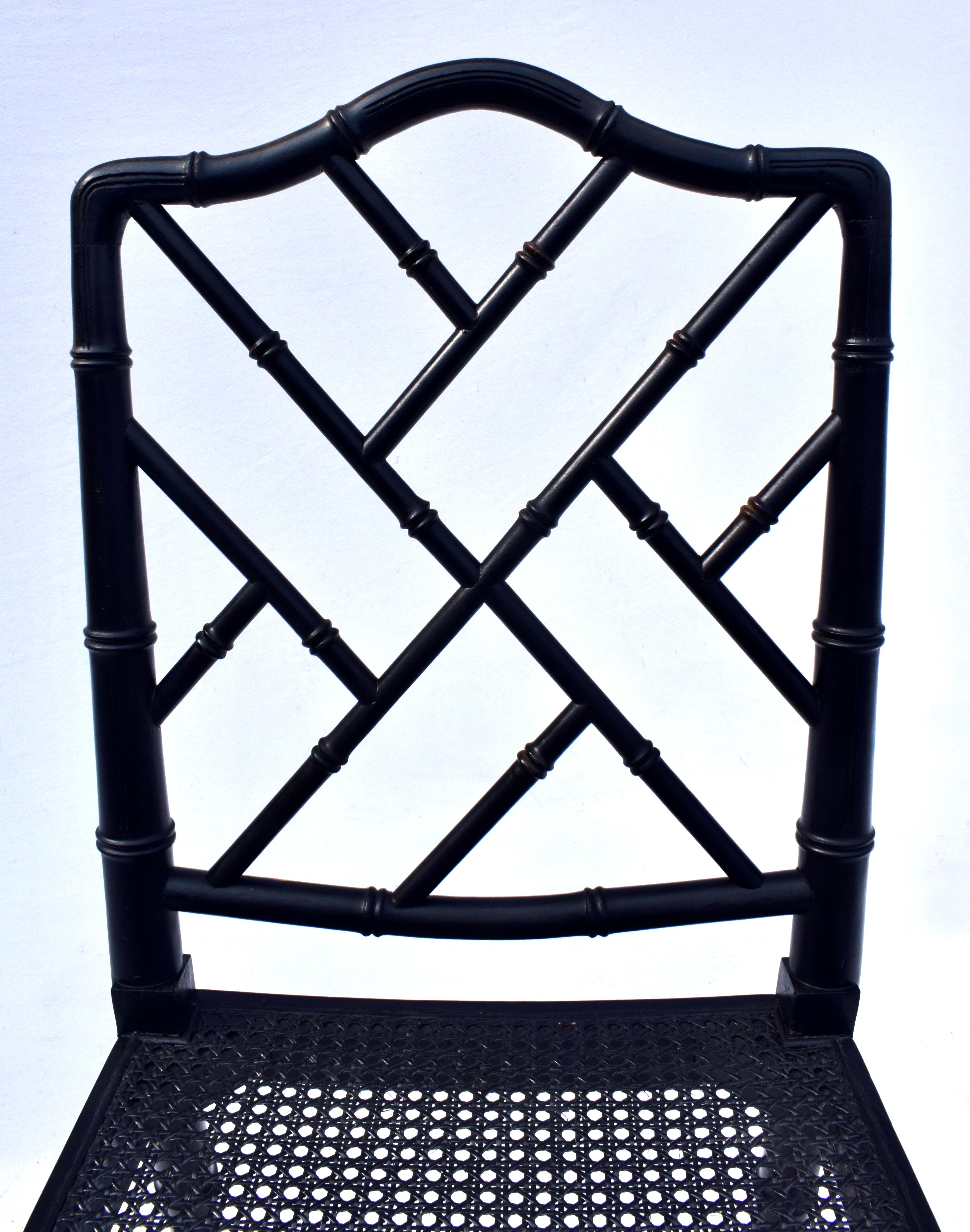 Chinese Chippendale Faux Bamboo Cane Dining Chairs, Set of Eight For Sale 7