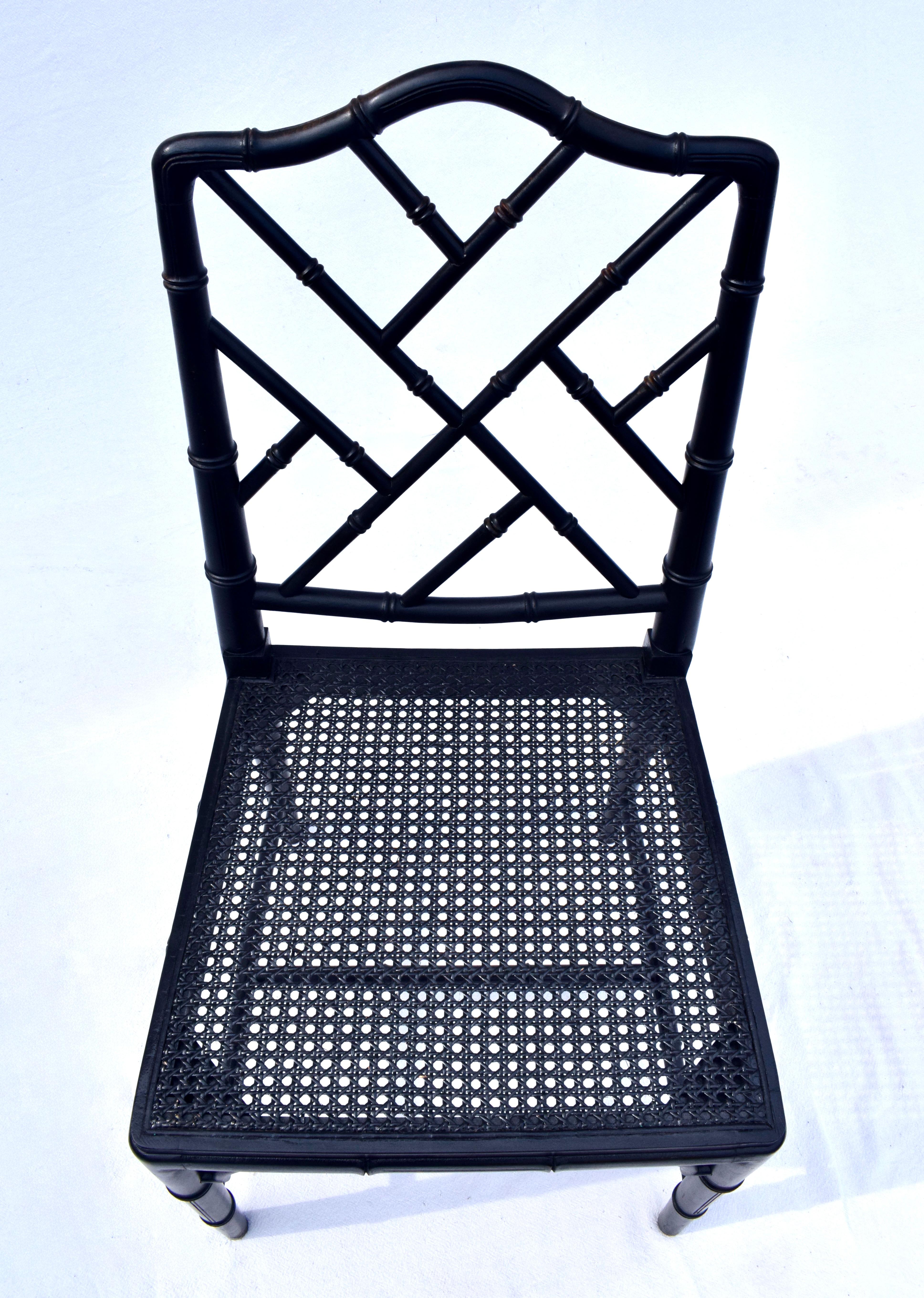 Chinese Chippendale Faux Bamboo Cane Dining Chairs, Set of Eight For Sale 8