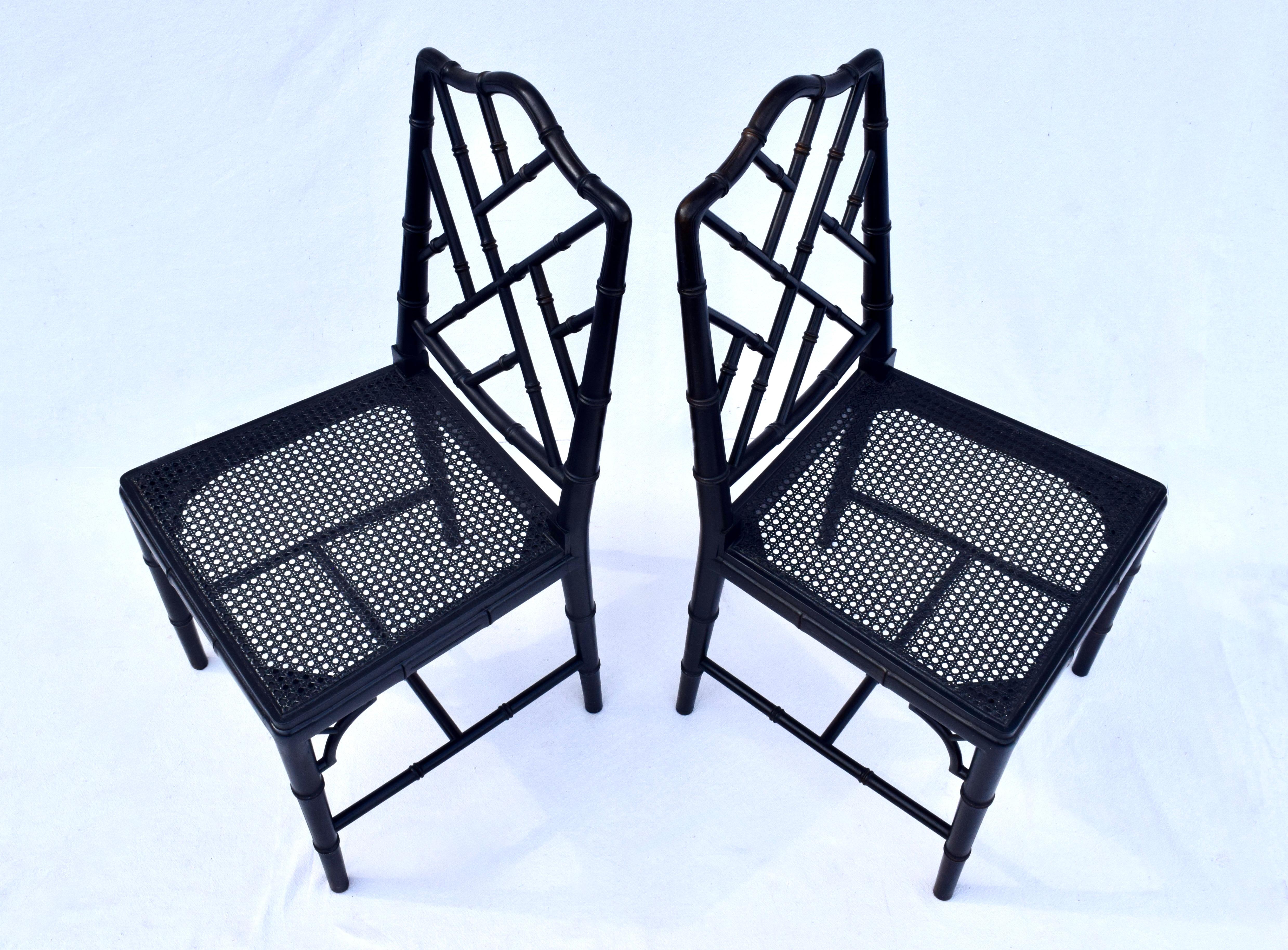 Chinese Chippendale Faux Bamboo Cane Dining Chairs, Set of Eight In Good Condition For Sale In Southampton, NJ