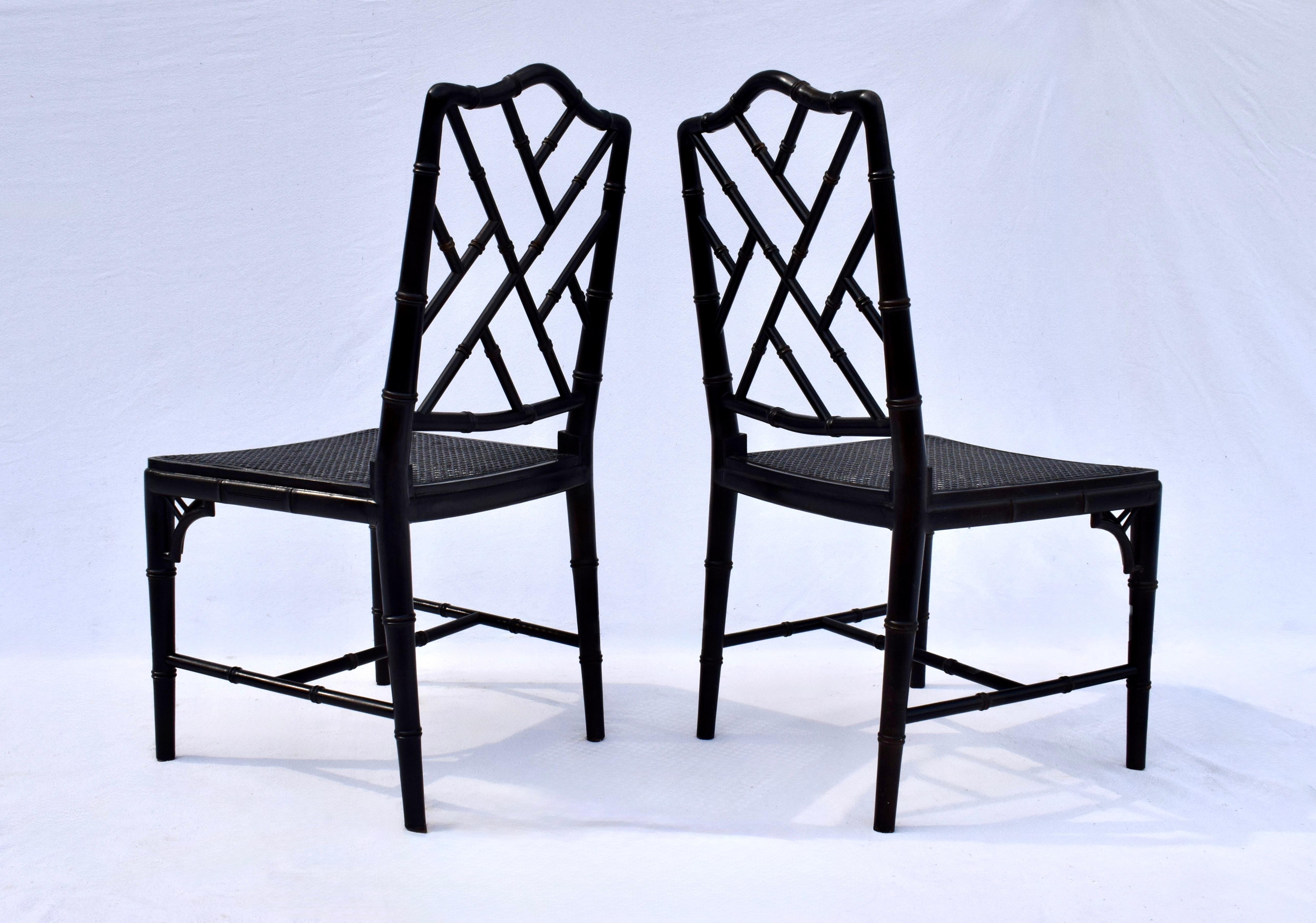 Chinese Chippendale Faux Bamboo Cane Dining Chairs, Set of Eight For Sale 1