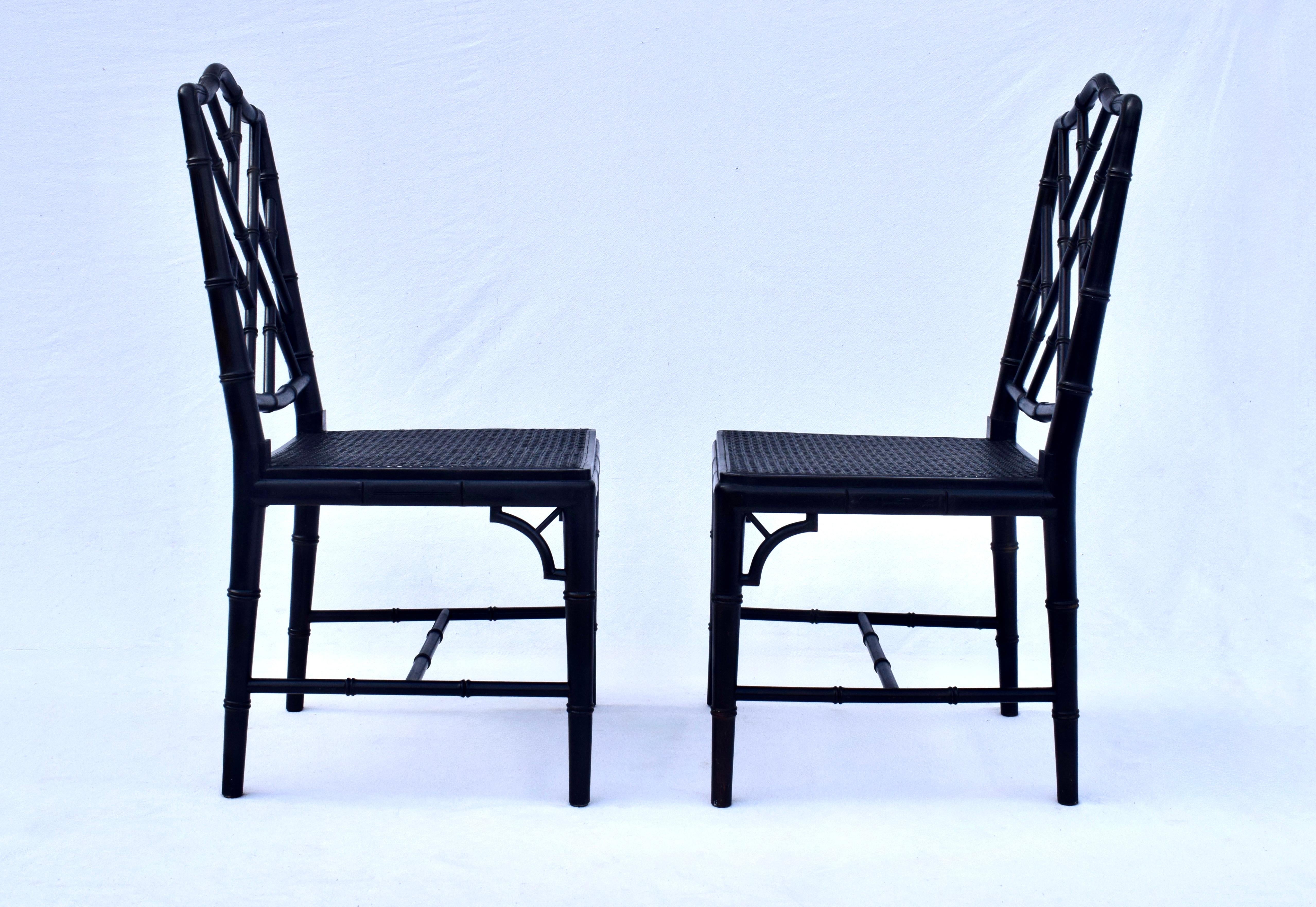Chinese Chippendale Faux Bamboo Cane Dining Chairs, Set of Eight For Sale 3