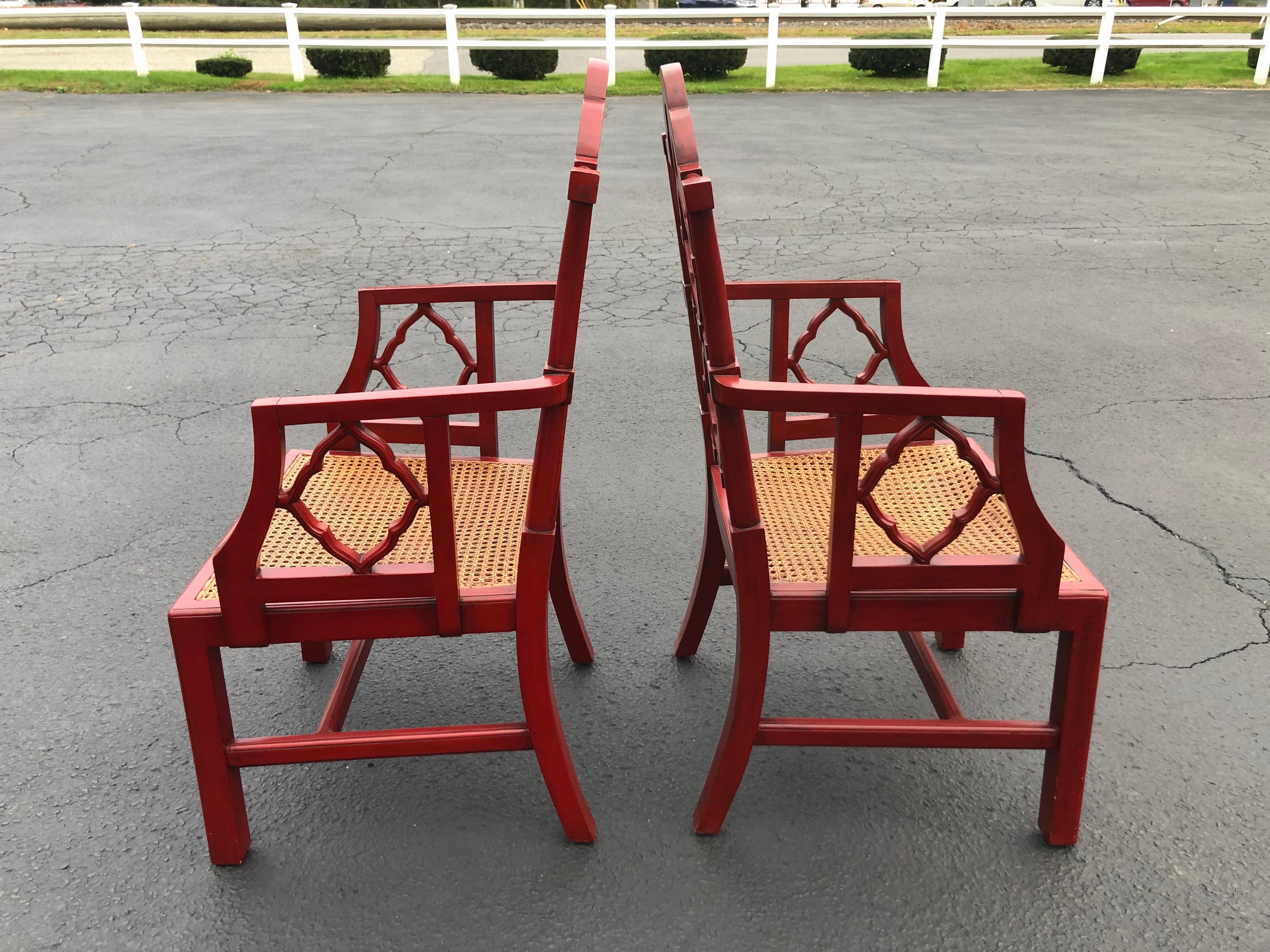 Chinese Chippendale Faux Bamboo Chairs in Red 6