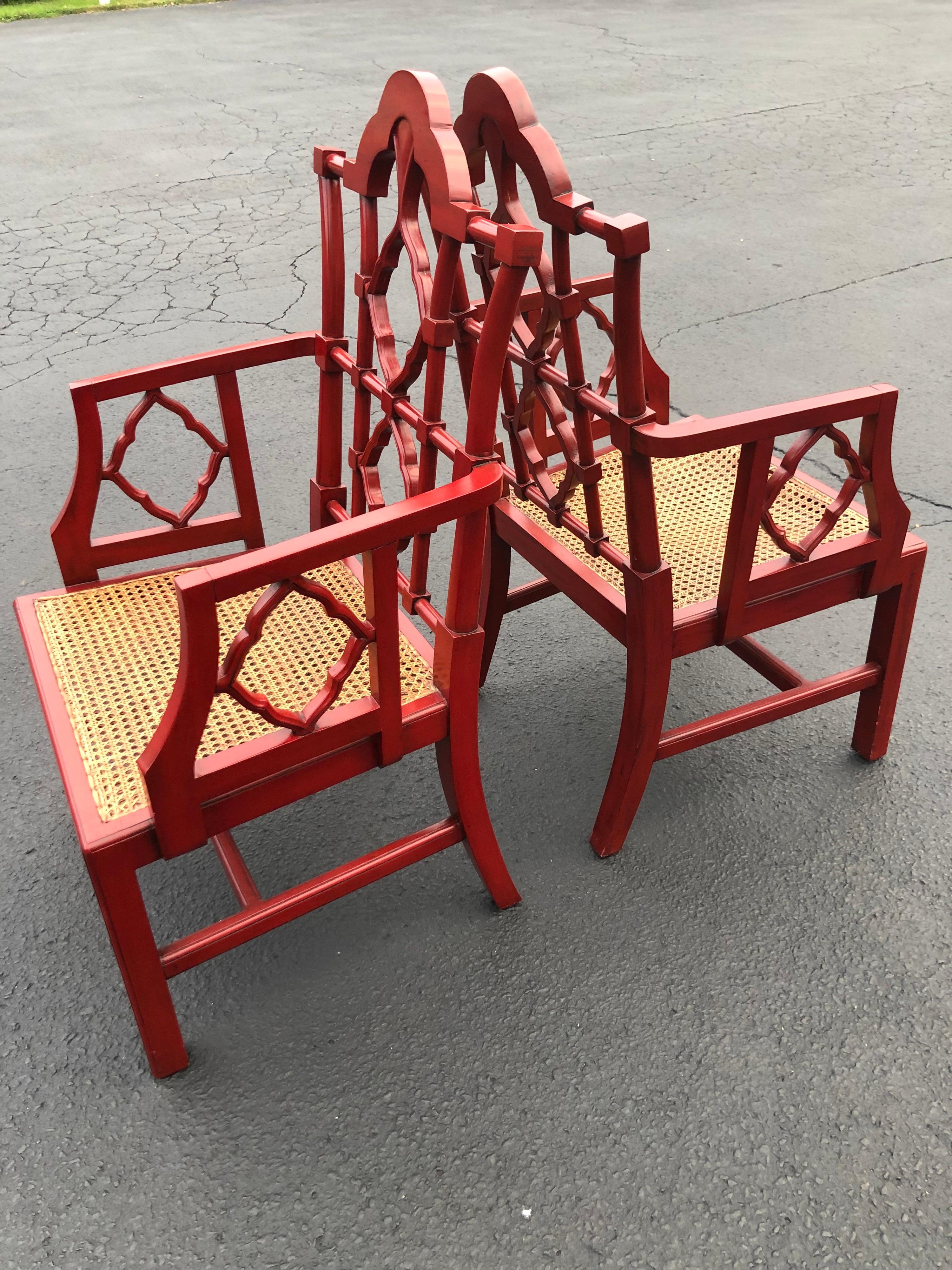 Chinese Chippendale Faux Bamboo Chairs in Red 7