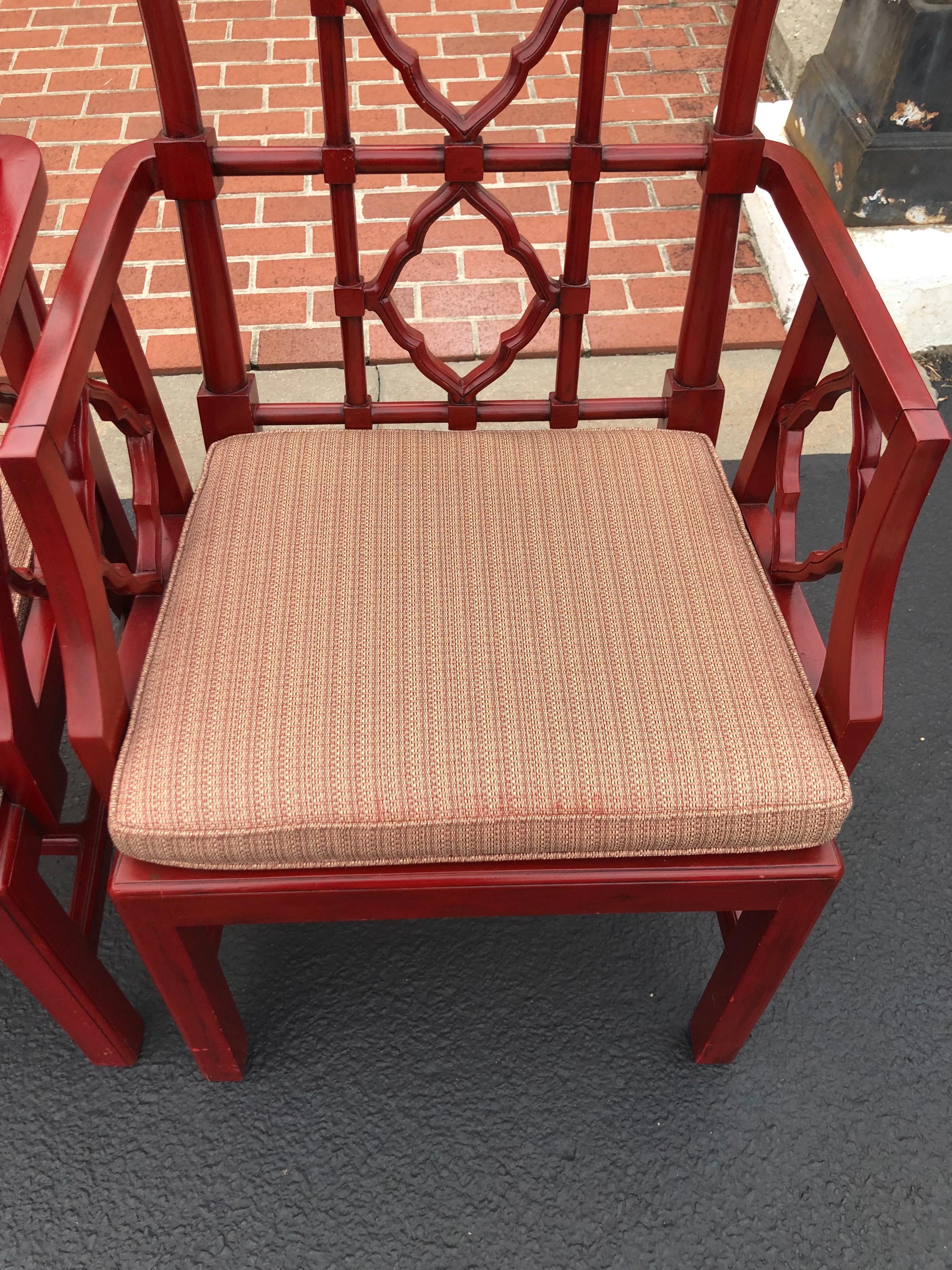 Chinese Chippendale Faux Bamboo Chairs in Red 9