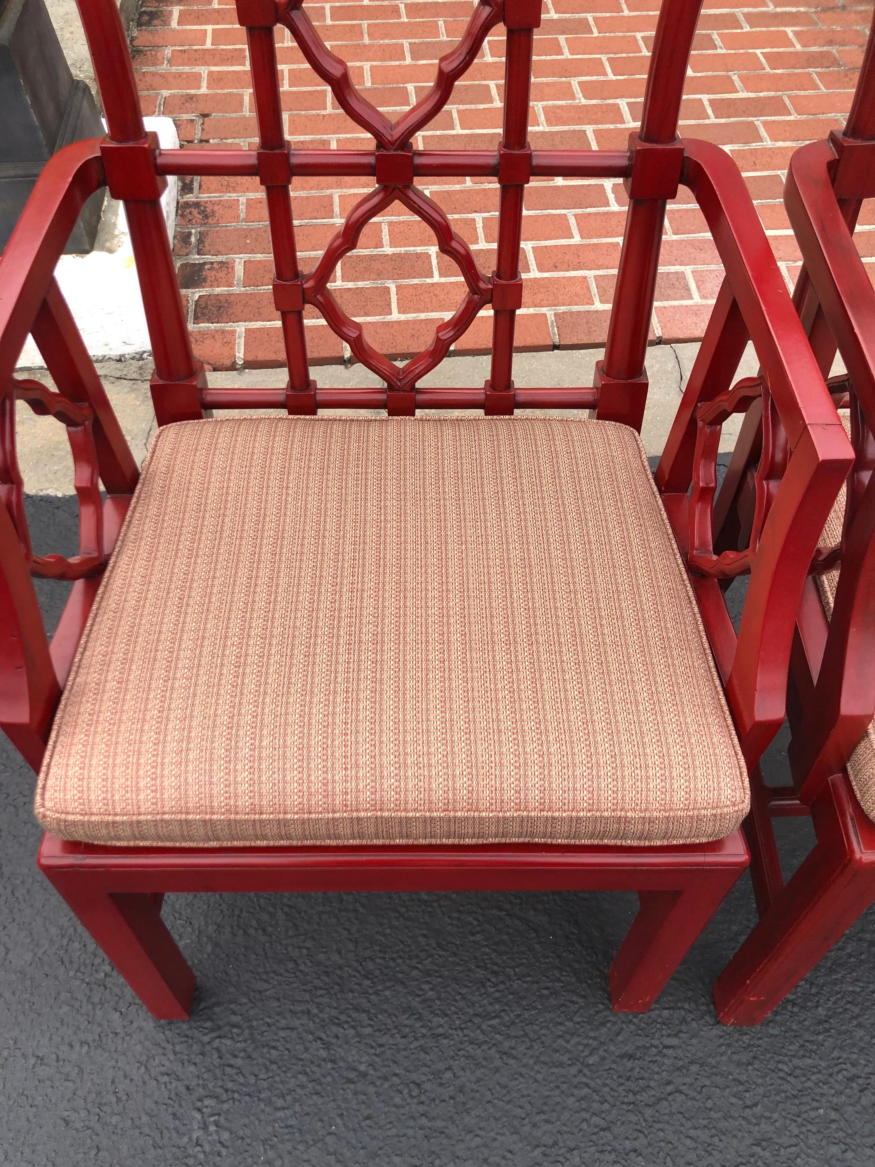Chinese Chippendale Faux Bamboo Chairs in Red 10