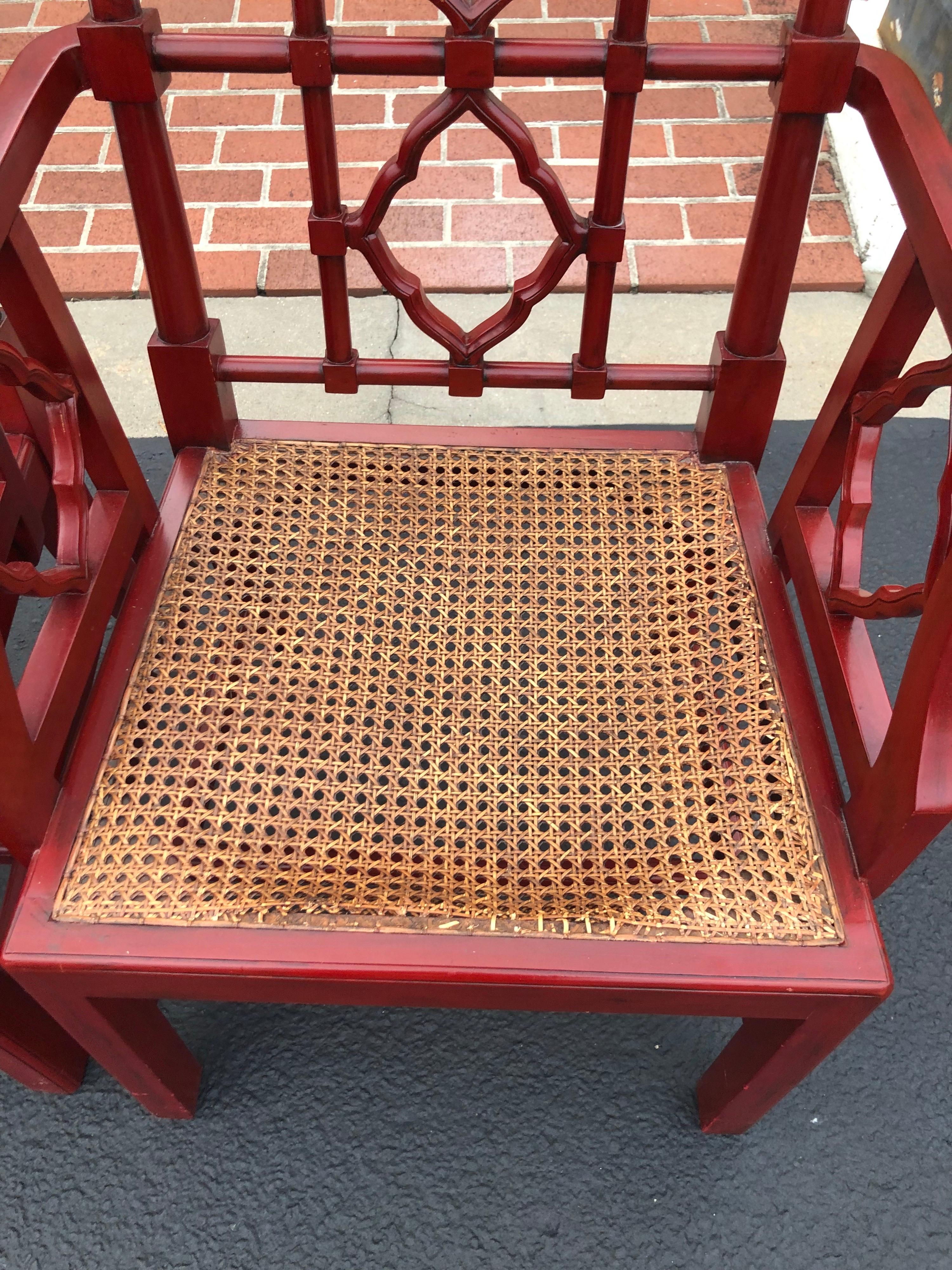 Chinese Chippendale Faux Bamboo Chairs in Red 11
