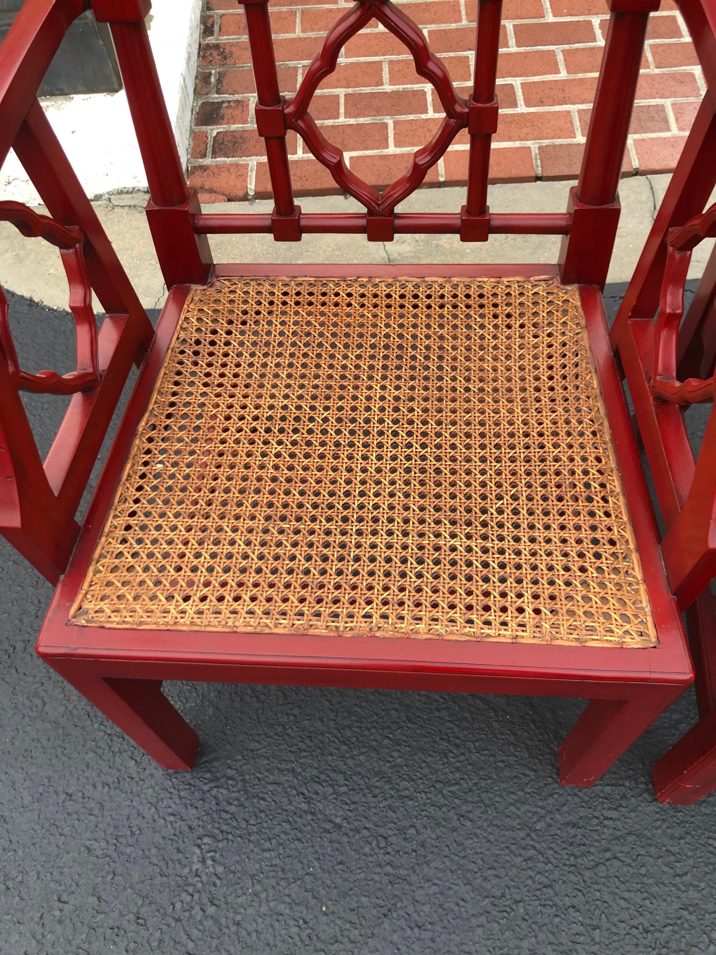 Chinese Chippendale Faux Bamboo Chairs in Red 12