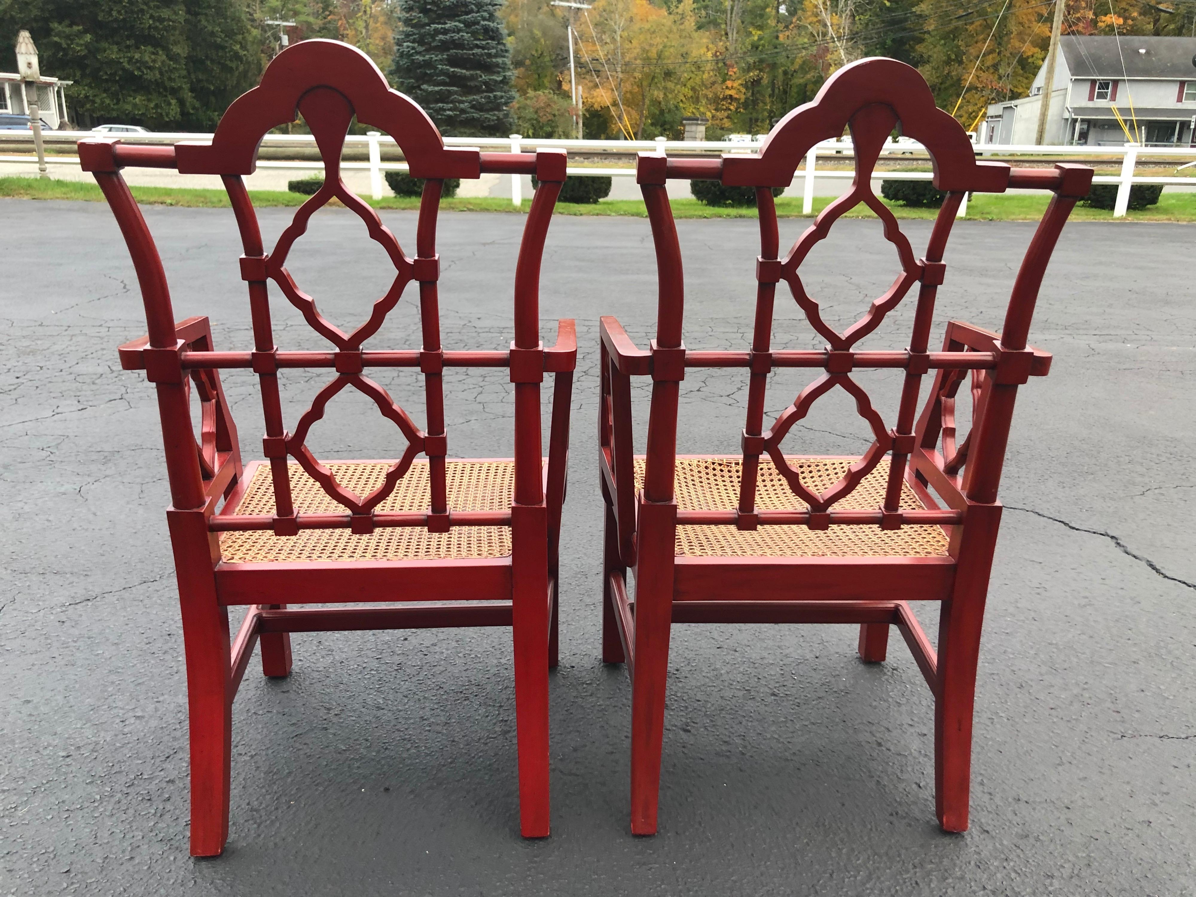 Chinese Chippendale Faux Bamboo Chairs in Red 13