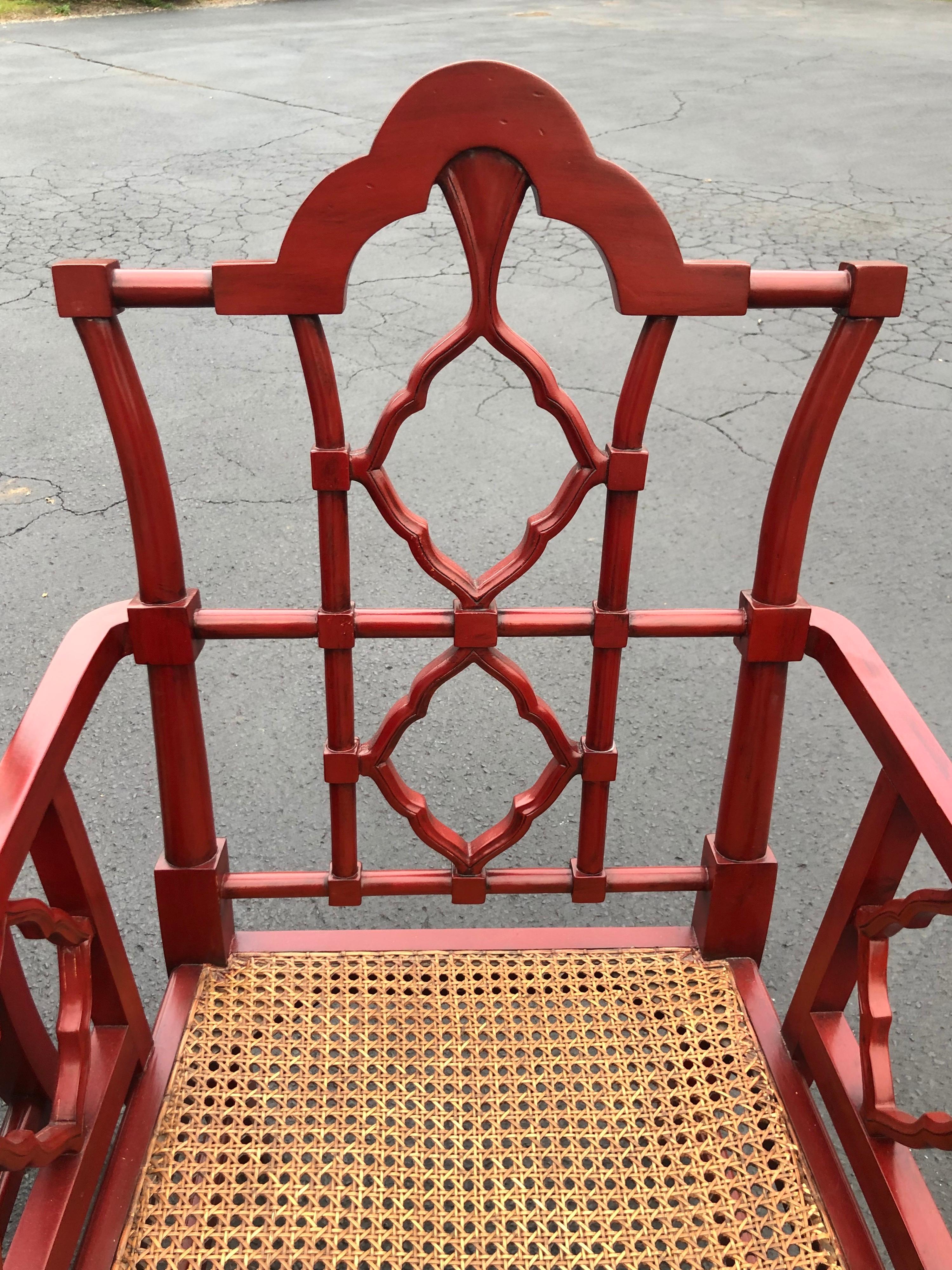 Chinese Chippendale Faux Bamboo Chairs in Red 14