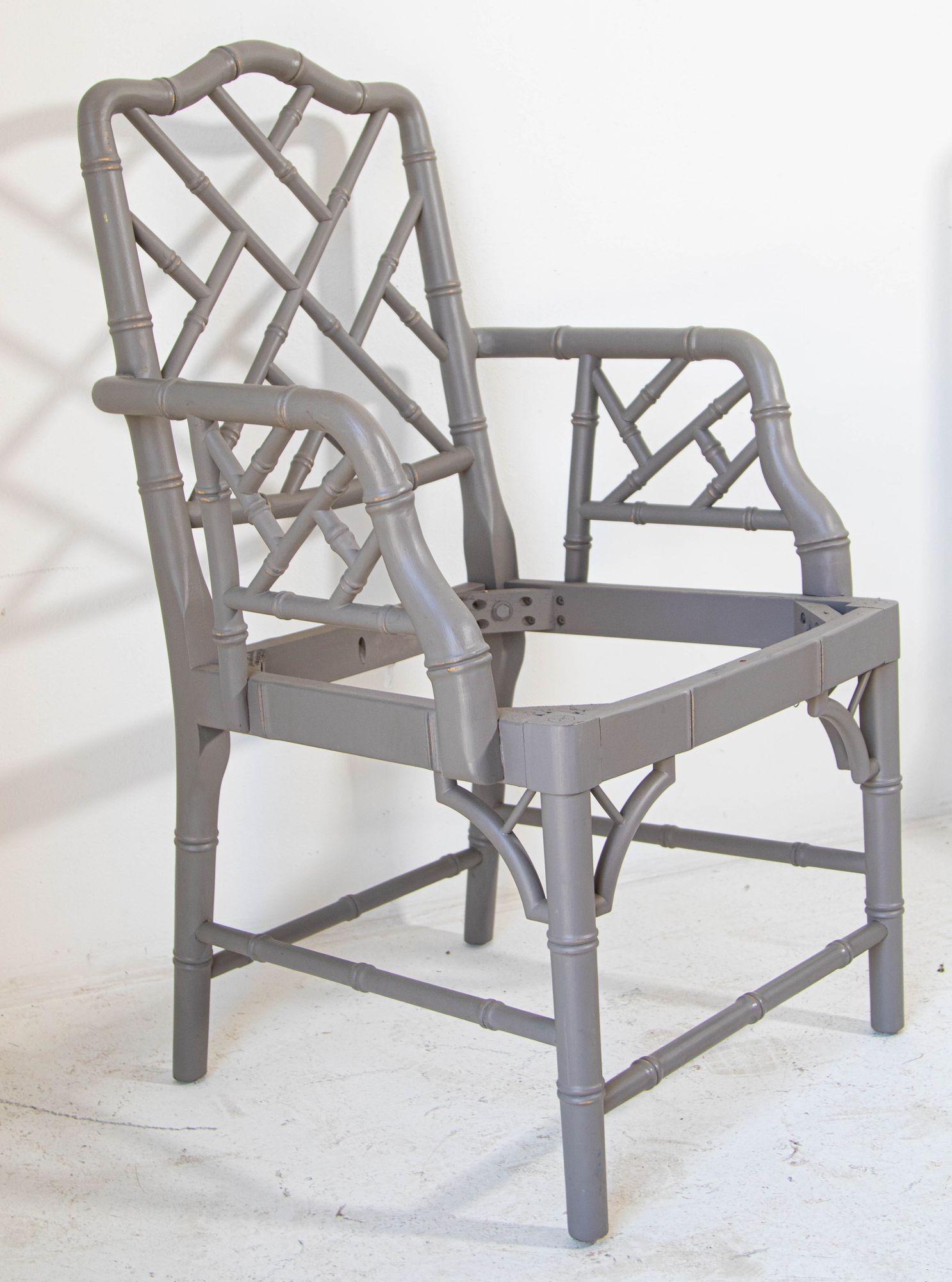 Chinese Chippendale Faux Bamboo Chairs Jonathan Adler Style Set of Four For Sale 12